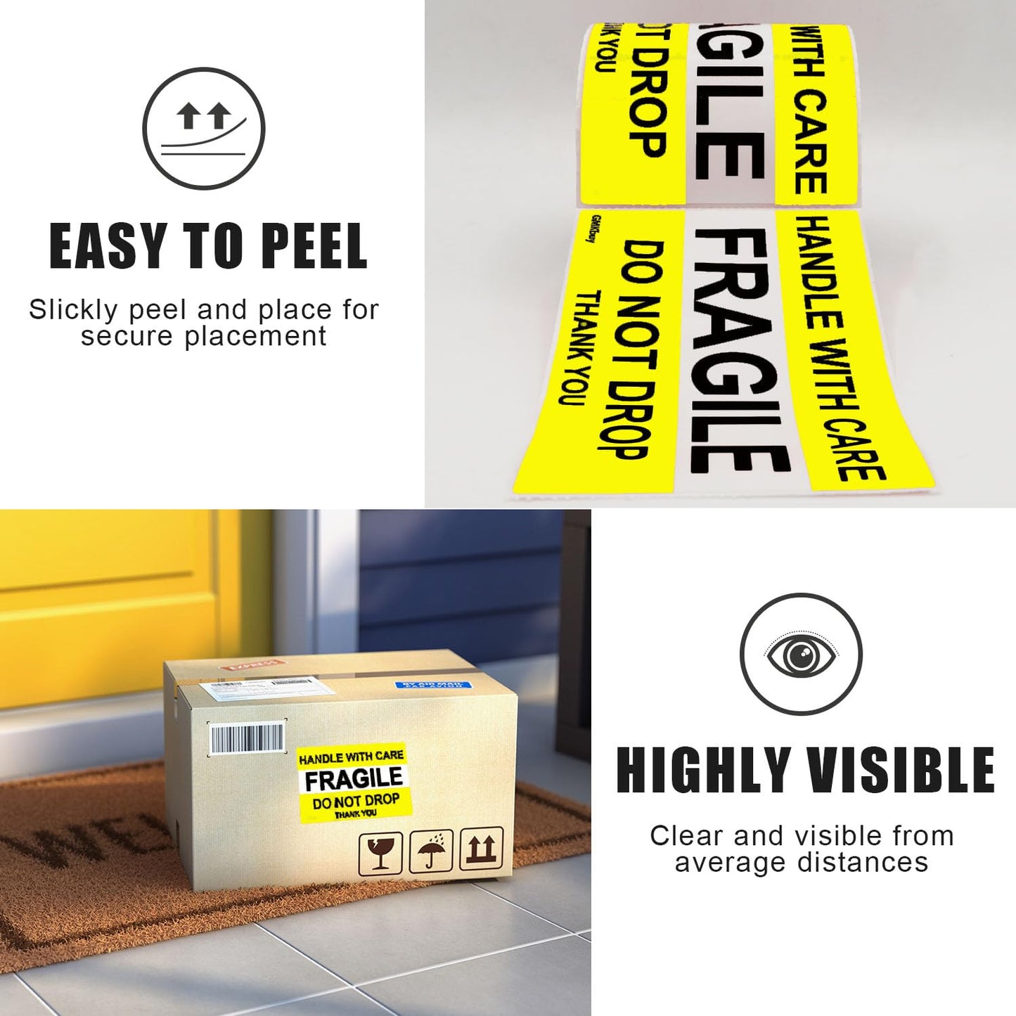 Yellow 4 x 6 Inch – 100 Do Not Drop – Fragile Stickers Roll, Easy Tear, Permanent Adhesive Warning Labels for Shipping Box, Carton, Parcel, Package, Pallet & More 4" x 6" - 100 Labels Yellow
