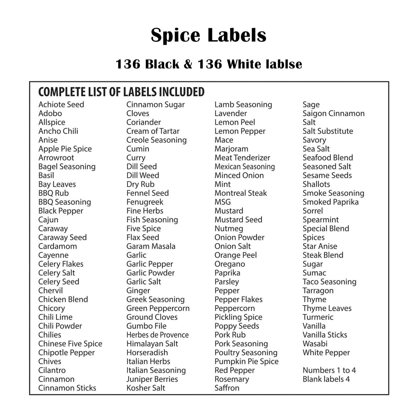 278 Pcs Clear Spice Labels Stickers Preprinted Waterproof,Small-Stickable -Removable,139 Black+139 White Handwriting Letters, Work on Salt Pepper Seasoning Jars