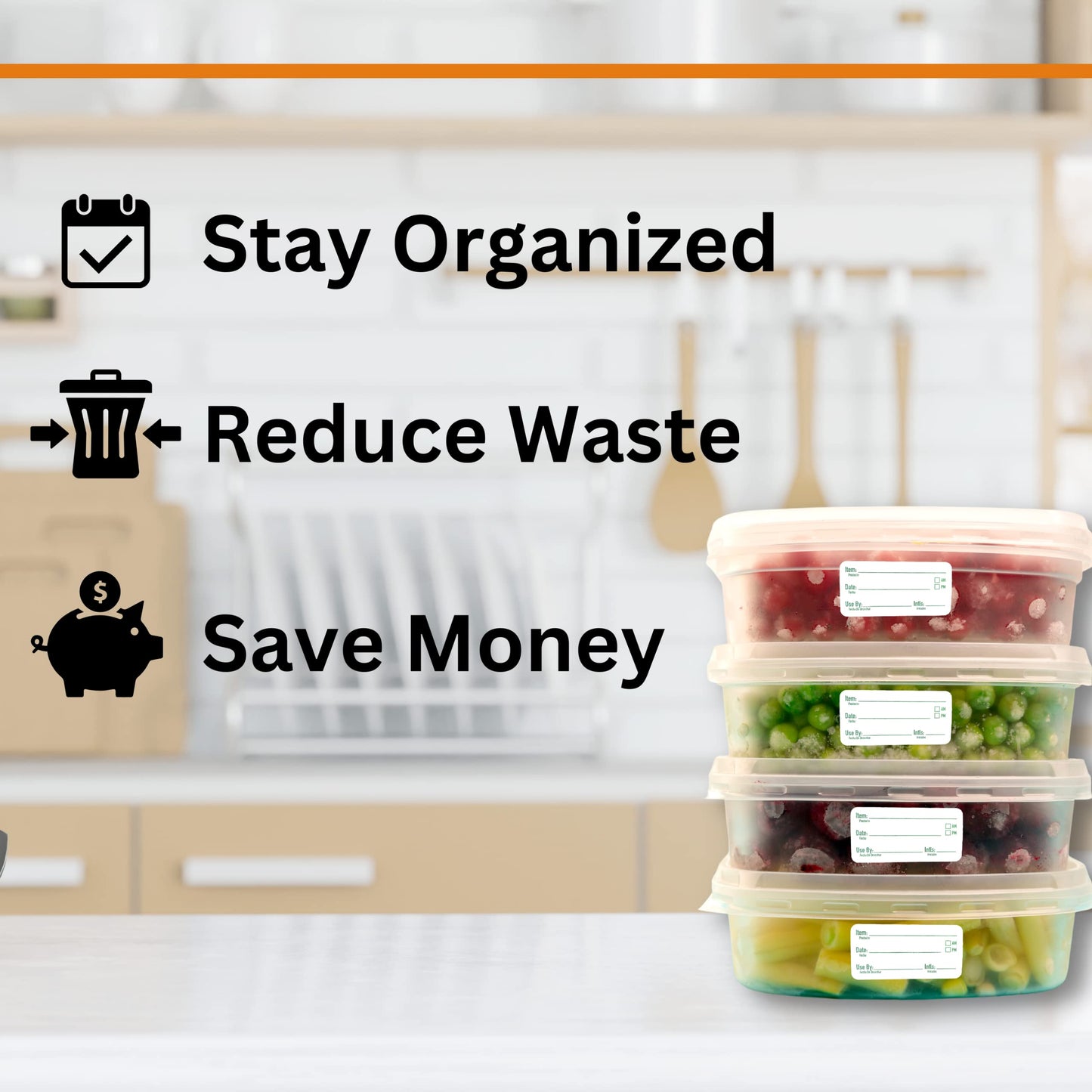 Labels for Food Containers 2x1, Food Labels Stickers, Kitchen Labels, Freezer Labels, Removable Labels for Food Containers, Food Storage Labels, Freezer Labels to Write on (250) 250