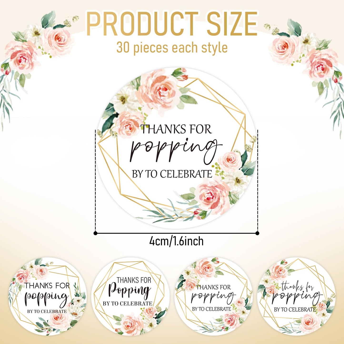 AnyDesign 120Pcs Popcorn Stickers Labels Thanks for Popping by to Celebrate Popcorn Favor Decals Pink Floral Style Self-Adhesive Paper Stickers for Greenery Baby Shower Wedding Bridal Shower, 1.6 Inch