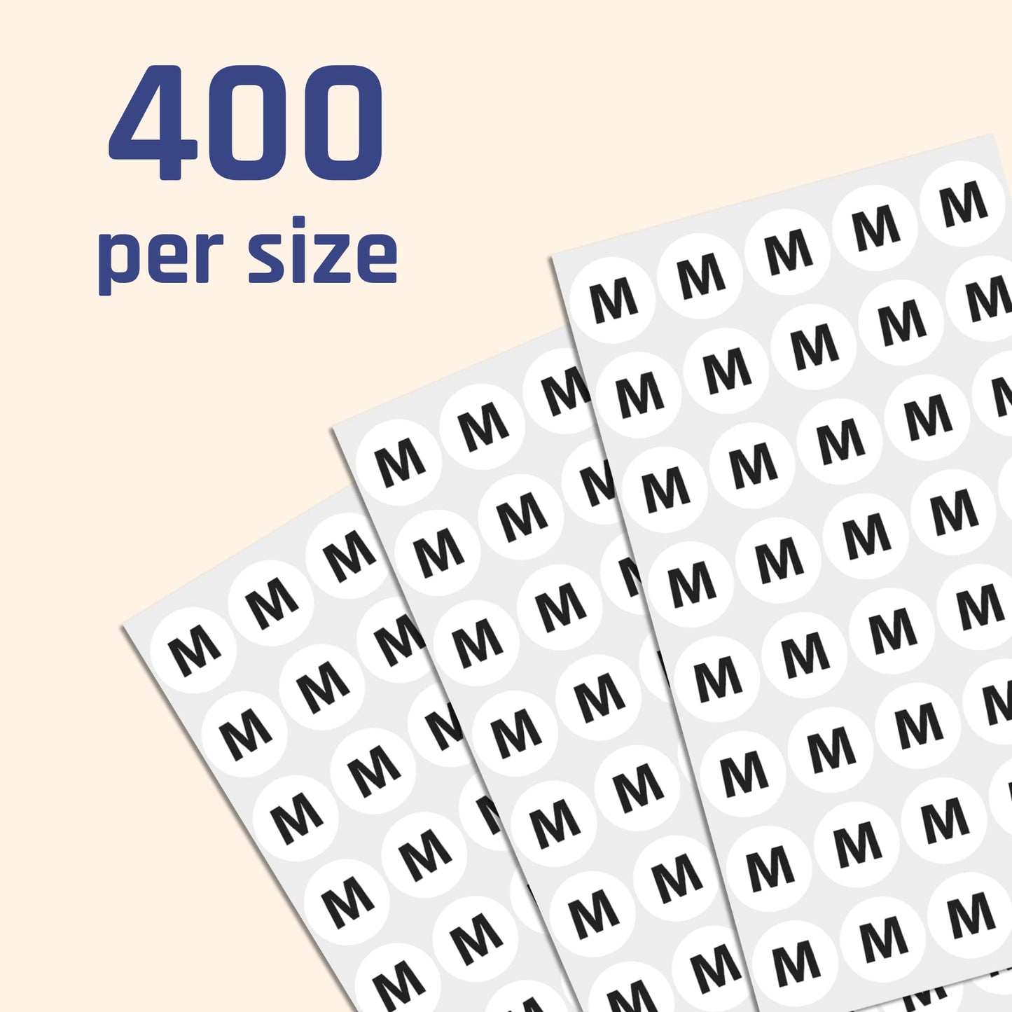 2000 Pack, 3/4" - Clothing Size Stickers, Small Medium Large Shirt Sizing Labels - 5 Sizes (XS, S, M, L, XL) 5 sizes | 400 per size