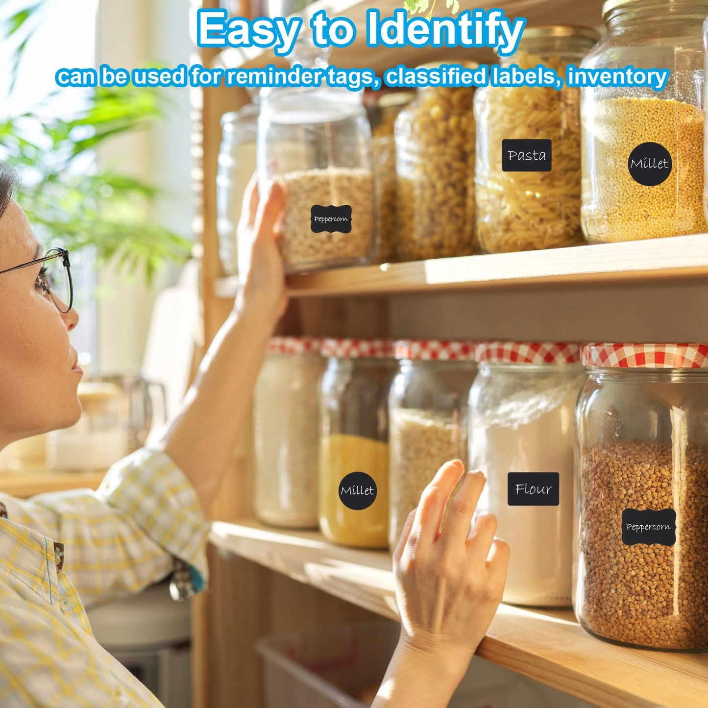PATIKIL Chalkboard Labels, 300 Pcs Erasable Reusable Blackboard Stickers with 2 Liquid Chalk Pen, Waterproof Pantry Labels for Containers, Jars, Storage Bins (Wavy Shape)