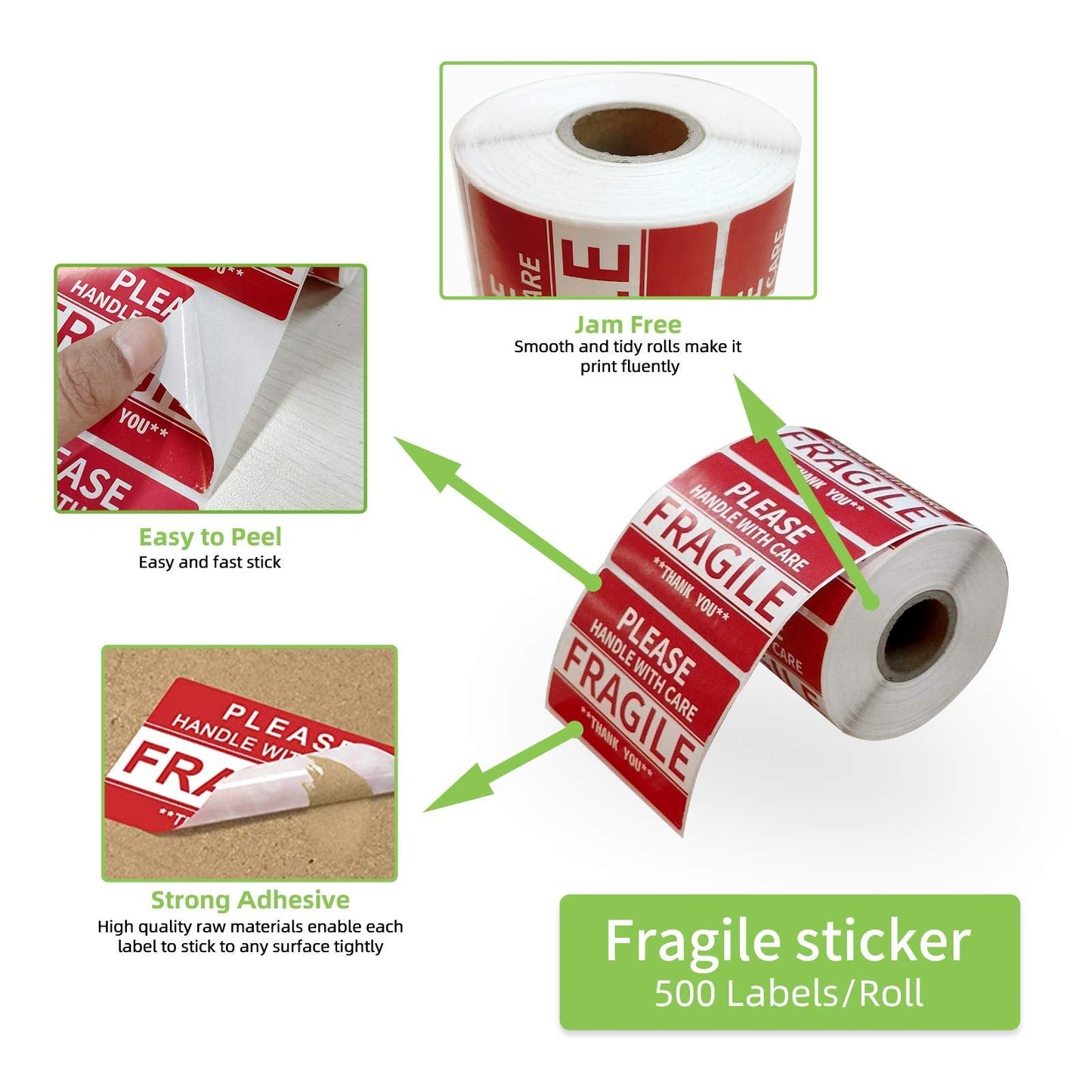 3" x 2" Fragile Stickers for Shipping and Moving Please Handle with Care Fragile Thank You Permanent Adhesive (2 Rolls, 1000 Labels)