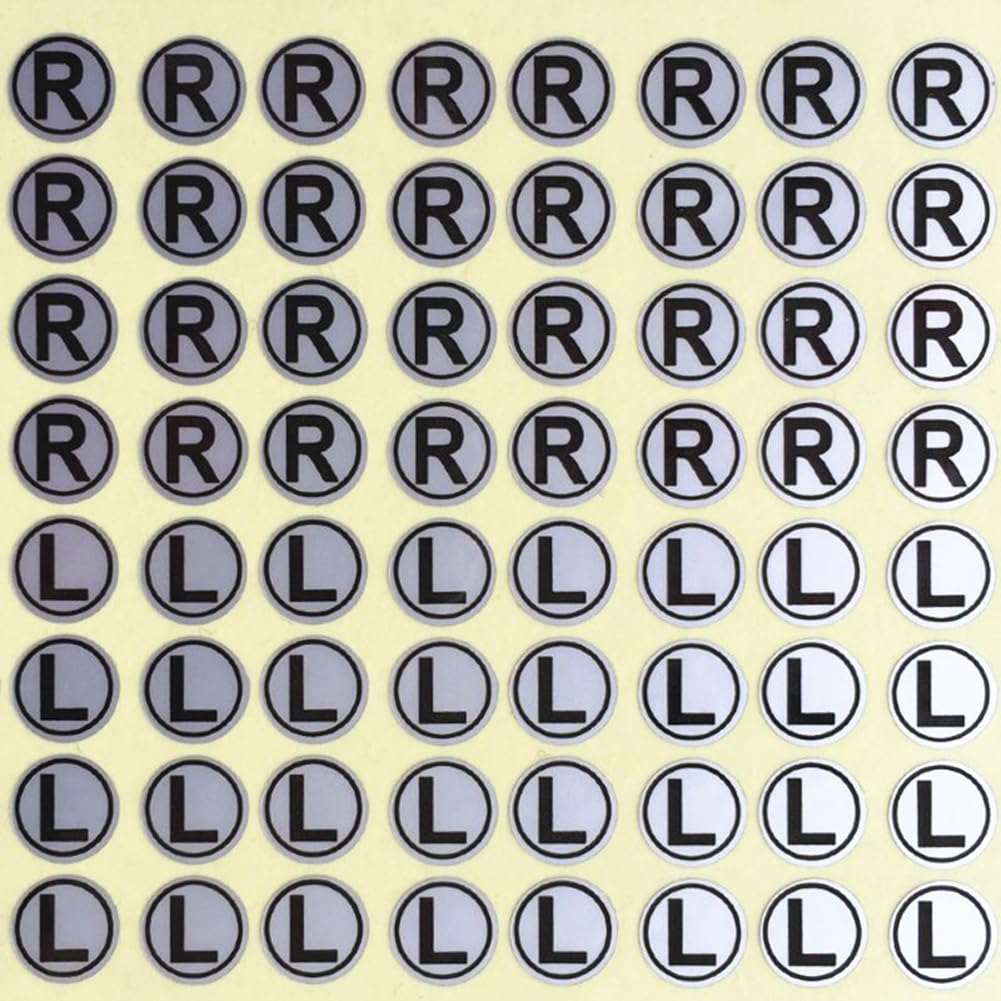 5 Sheets 8mm L & R Waterproof L R Labels, Round Stickers for Earphone DIY Crafts, Silver Background Black Word