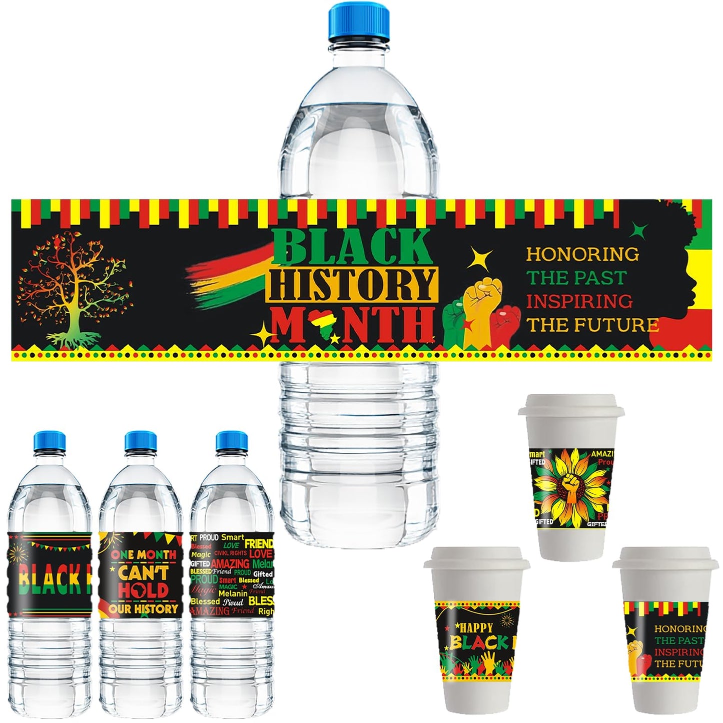 100Pcs Black History Month Decorations Water Bottle Labels Black History Month Stickers for Freedom Day African American Celebration Patriotic Festival Party Supplies