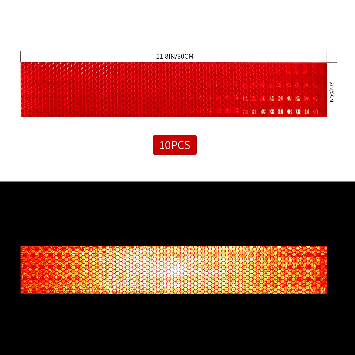 Flexible Crystal Lattice Reflective Tape 2" x 11.8" -10 Pcs Waterproof Outdoor Safety Warning Tape Conspicuity Strong Adhesive Reflector for Bike, Motorcycle, Safety Bollard 2" × 11.8" Red 10