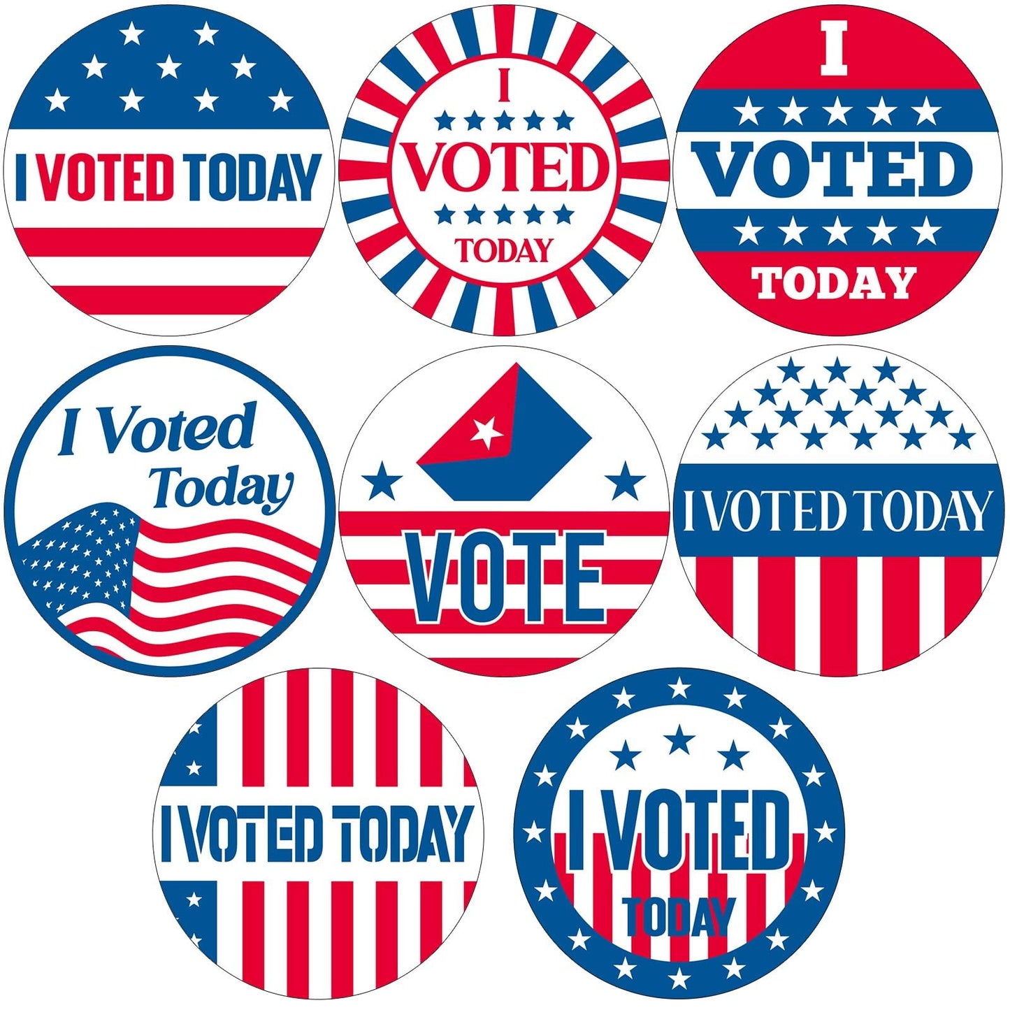 1000 Pcs I Voted Today Stickers Round Self Adhesive Labels, 500 Patriotic Stickers on a Roll, Red, White, Blue, 8 Designs for 2025 Election Day Campaigns Voting Supplies (1.5 Inch) 1.5 Inch 1000