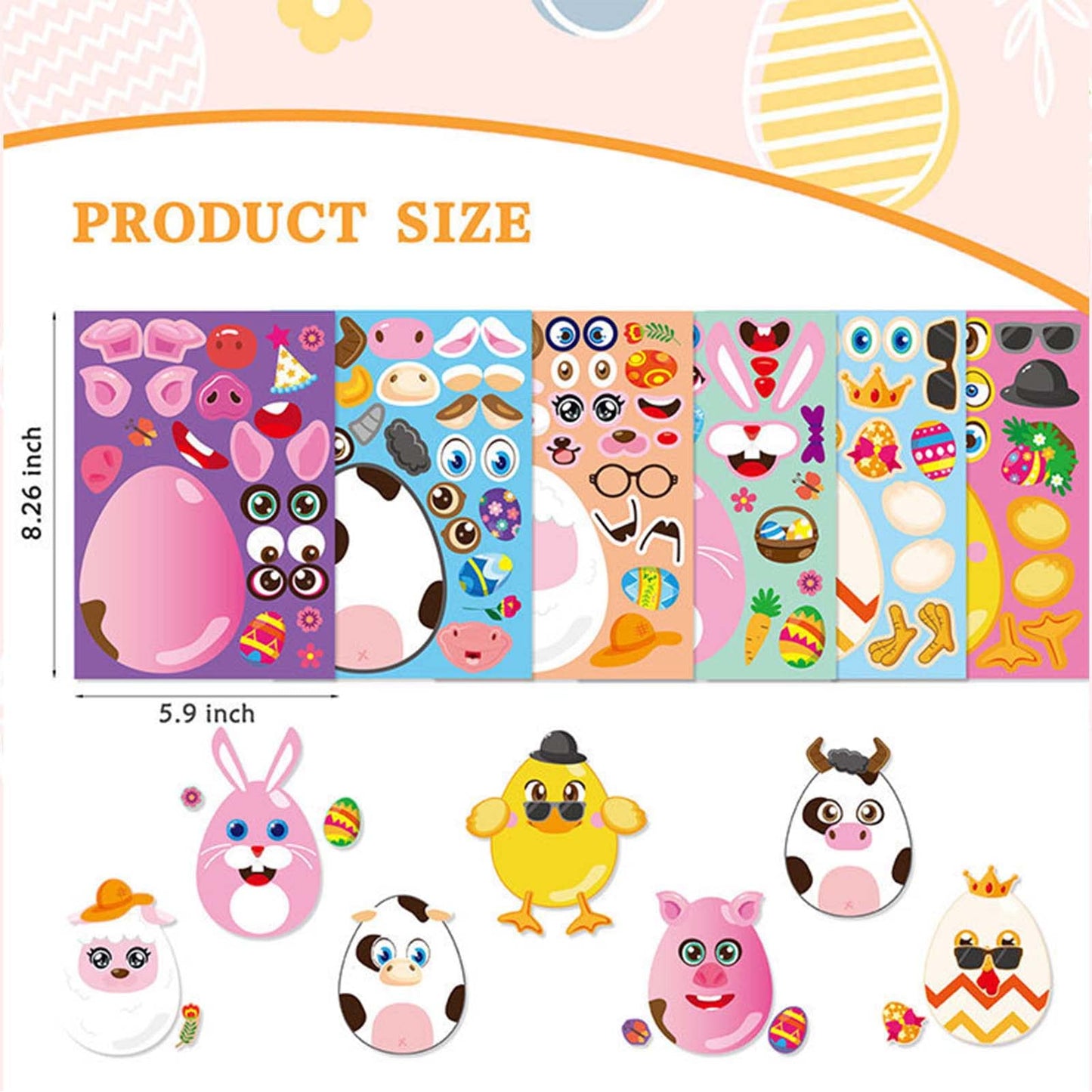 ToBeIT 24Pcs Easter Stickers Bunny Egg Patterns Stickers Assorted Easter Stickers Labels Roll Decals Decorative Stickers for Party Supplies (Eggs)