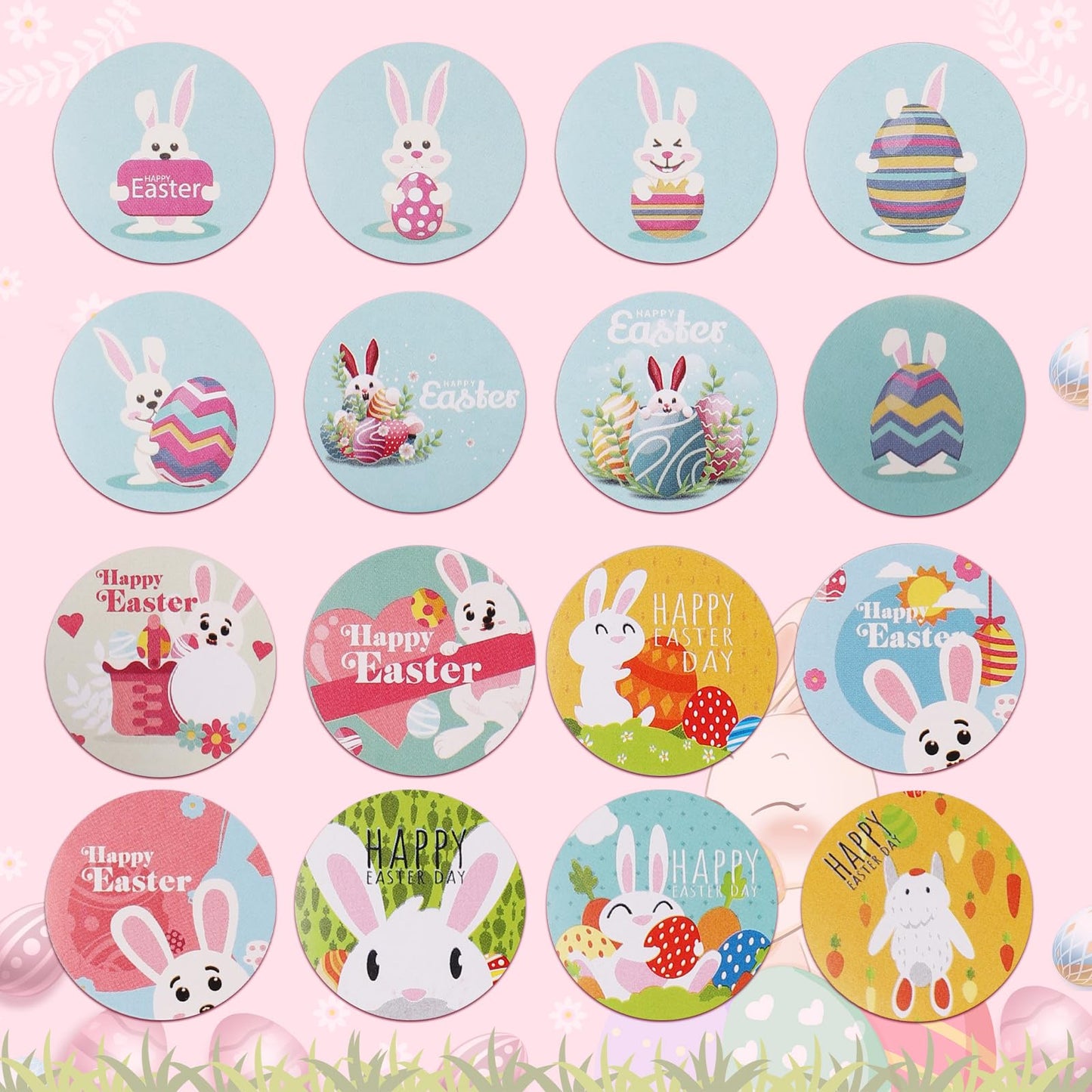 1000pcs Easter Stickers, 1 Inch Diameter Bunny Rabbit Stickers Cute Rabbit Easter Egg Happy Easter Sticker Seals Decals for Scrapbooking Envelope Cards Gift Decorations Supplies