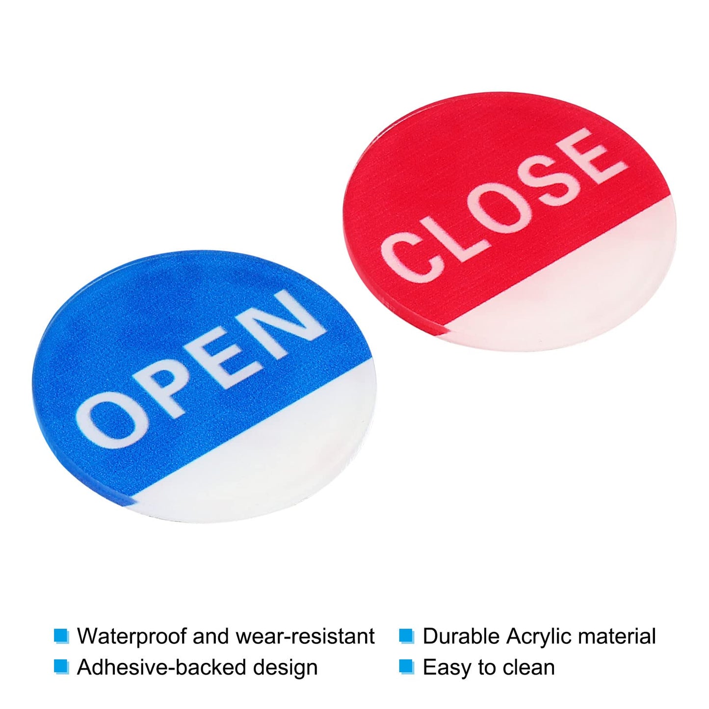 PATIKIL Open/Close Sticker, 3 Pairs/6 Pack Acrylic Self Stick Round Business Door Label Signs for Office Store, Blue/Red 6
