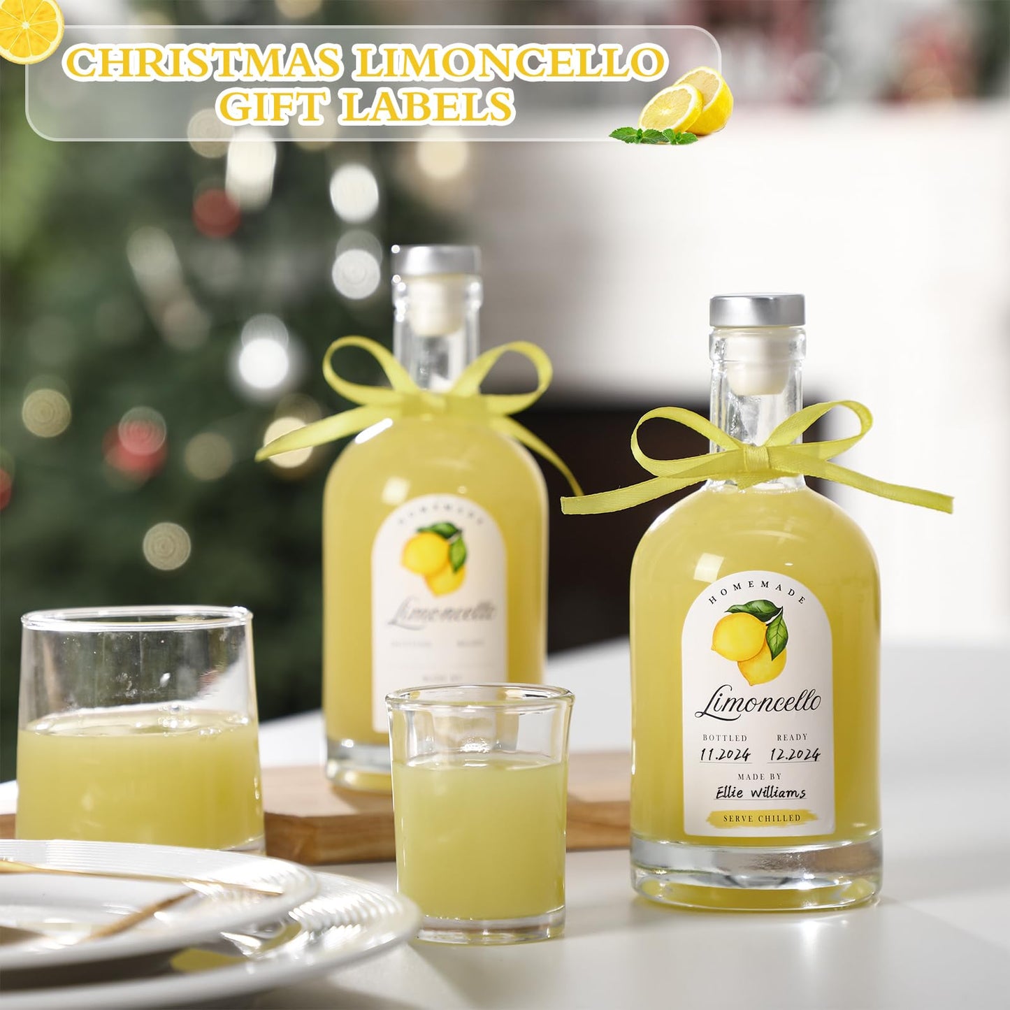 24 Pcs Limoncello Labels Valentine Lemon Bottle Labels 2 x 3 Inches Handmade Limoncello Stickers with Ribbon for 4 oz or 8 oz Bottles for Wedding Bridal Shower Gifts Small Business Supplies
