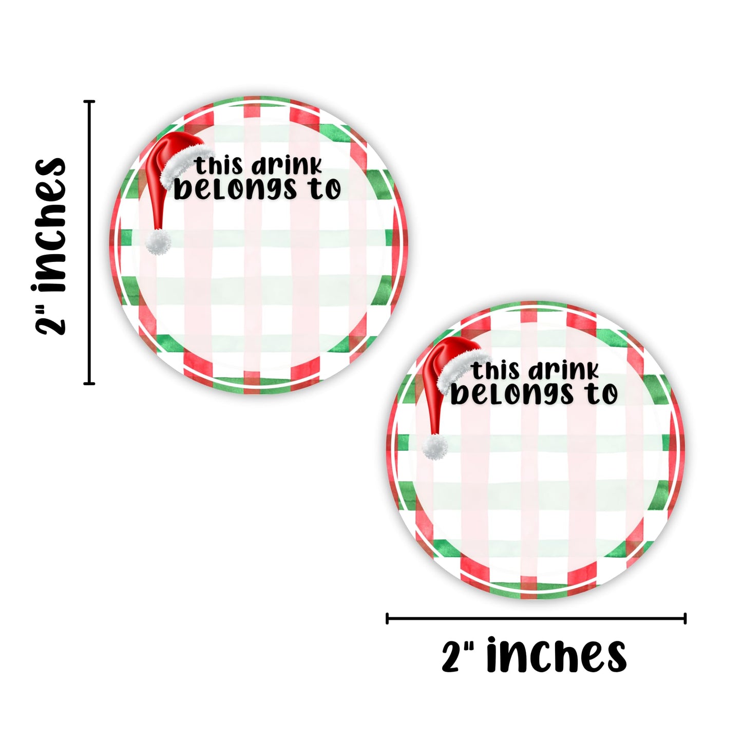 This Drink Belongs to Christmas 2” Sticker for Party Cups | 40 Pack Checkered Minimalist Writing Name on Holiday Parties Drink Label