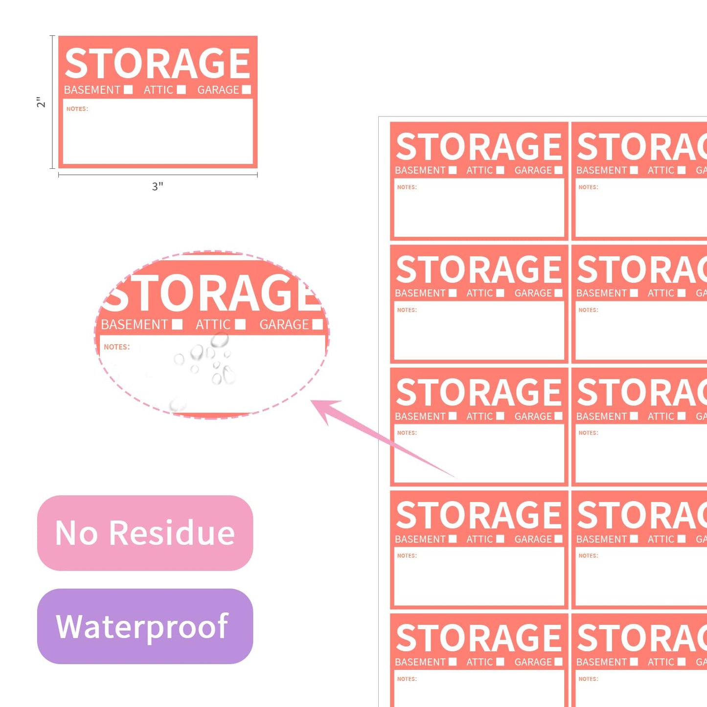 2” x 3’’ Removable Waterproof Home Moving Box Packing Labels for 1/2/3/4 Bedroom Rooms, 9 Designs Color-Coded Moving Stickers Including Fragile 、Heavy and Blank Labels (300 Labels) 300