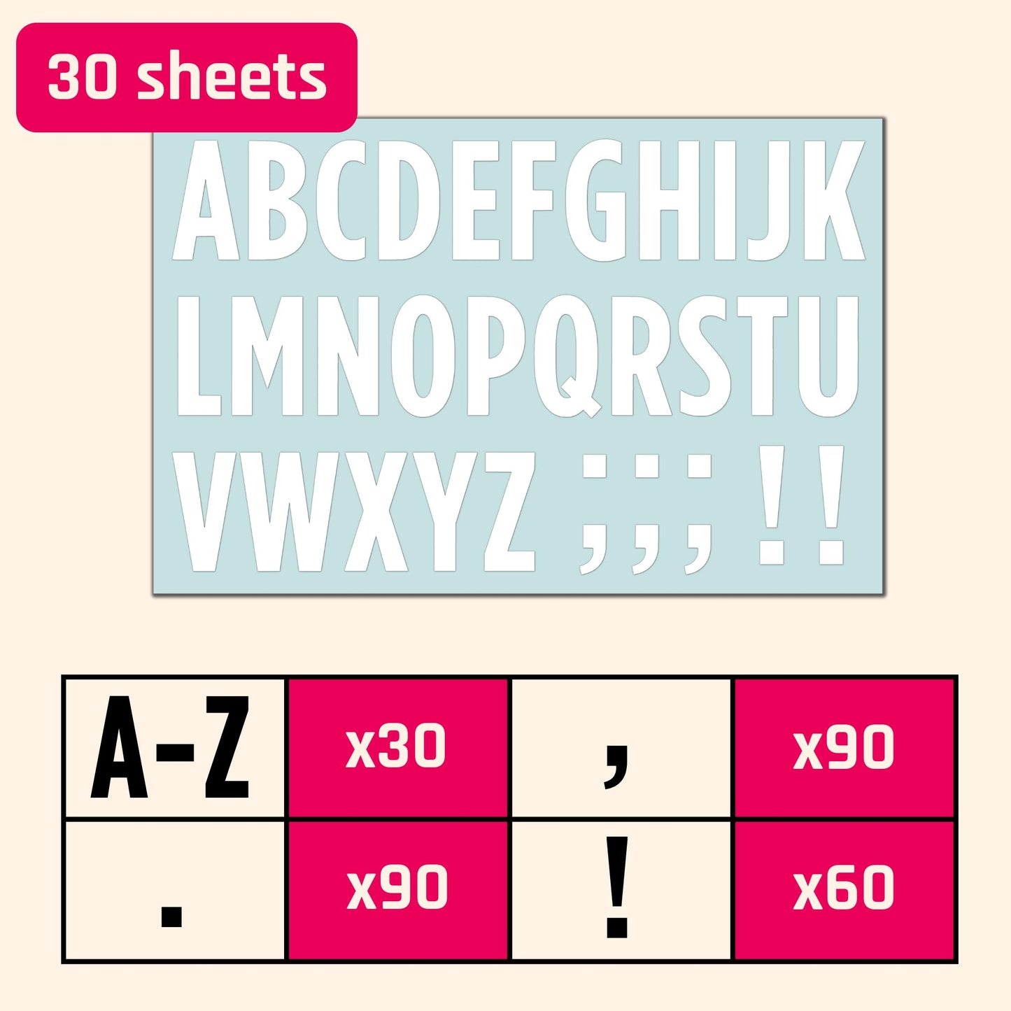 30 Sheets, 2 inch - Large White Vinyl Letter Stickers, Self Adhesive Stick on Alphabets, Waterproof Outdoor Use 30 Sheets