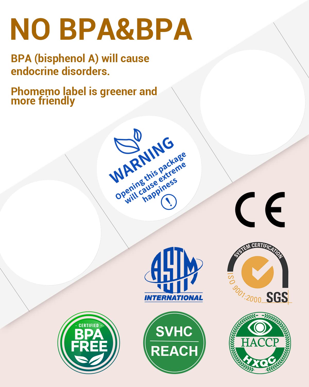 Phomemo 2" Blue on White Round Label Stickers Roll for Thermal Printer for Small Business Supplies - Commercial Grade Thermal Labels for Custom Stickers Personalized & Business Logo - 750pcs / Roll 2"x2"