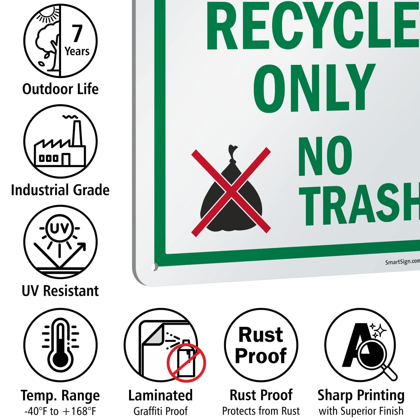 SmartSign 14 x 10 inch “Recycle Only - No Trash” Metal Sign with Symbol, 40 mil Laminated Rustproof Aluminum, Multicolor, Made in USA