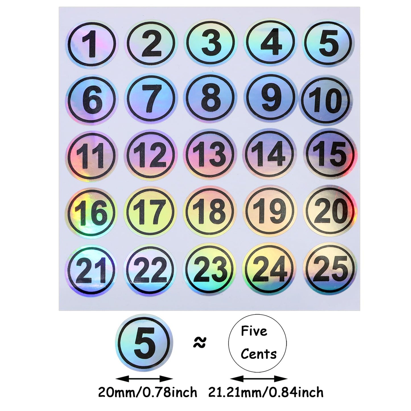 Mini Skater Laser Consecutive Stickers 1 to 25, Waterproof Round Number Labels, 0.78 Inch Self-Adhesive Number Decals for Classroom, Office, Indoor Storage Boxes (Black) Black