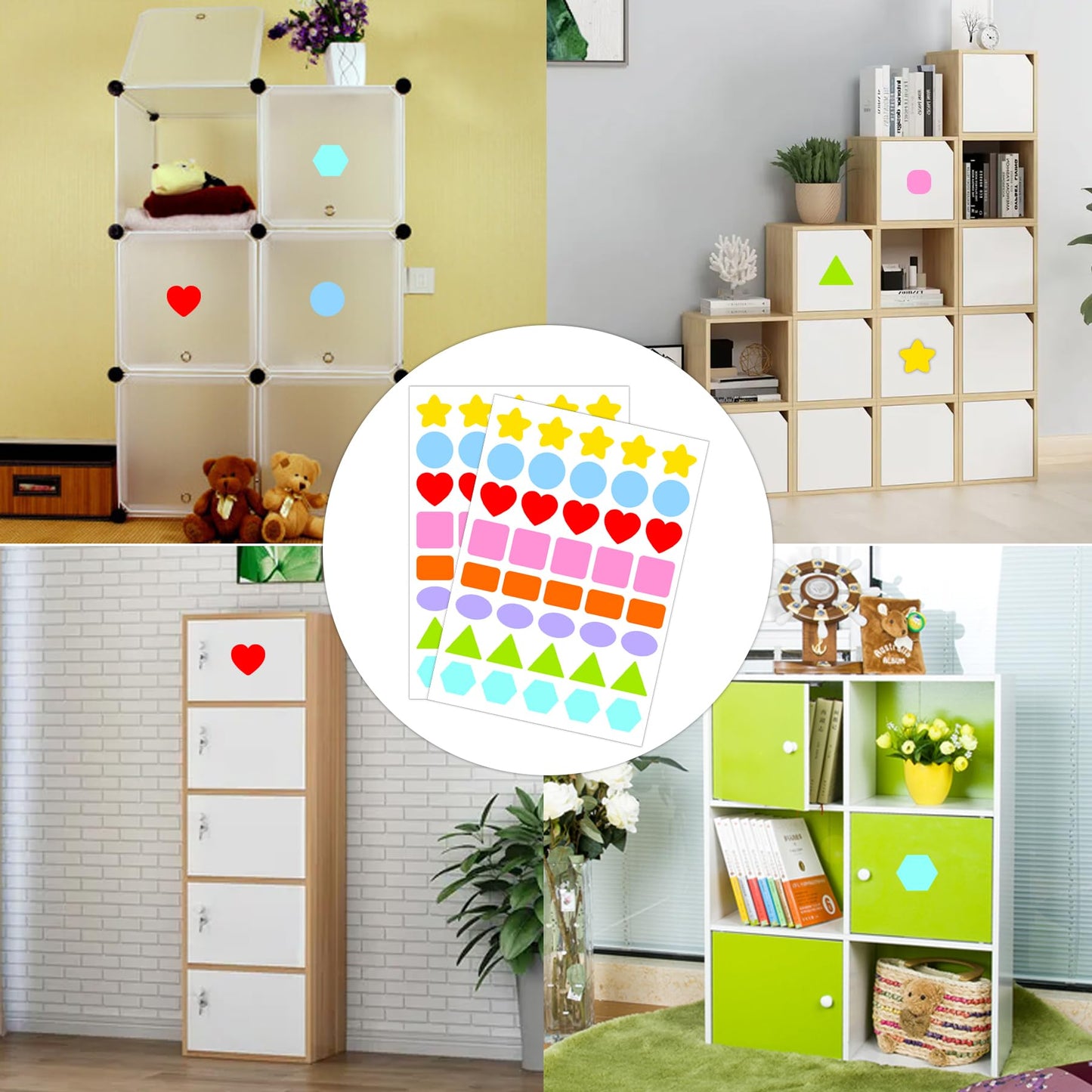 Multi-Shaped Color-Coding Stickers 1 inch Basic Shapes Dot Labels Differ Colorful Round Hearts Stars Triangle Square Rectangle Oval Stickers for Toddlers Kid Student Classroom Office 800pcs