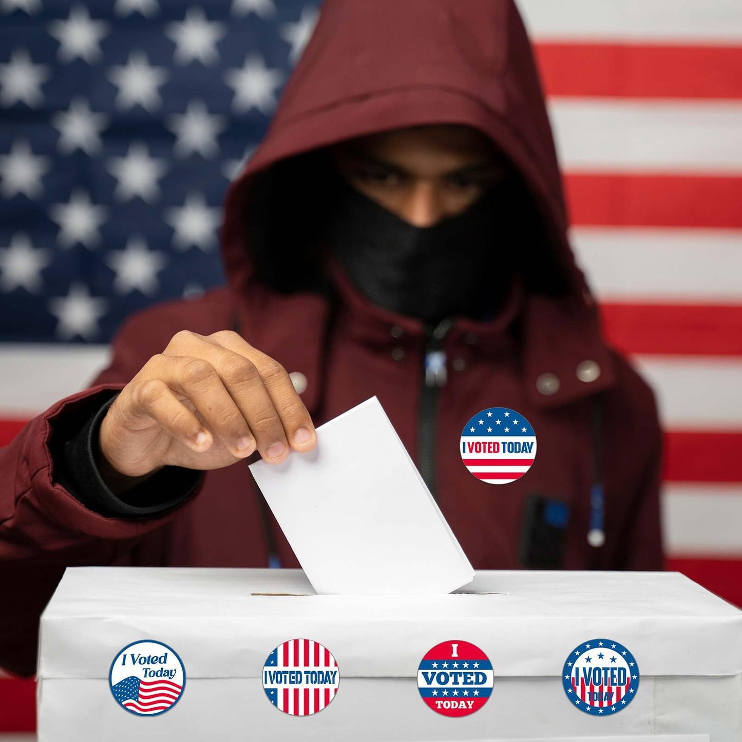 1000 Pcs I Voted Today Stickers Round Self Adhesive Labels, 500 Patriotic Stickers on a Roll, Red, White, Blue, 8 Designs for 2025 Election Day Campaigns Voting Supplies (1.5 Inch) 1.5 Inch 1000