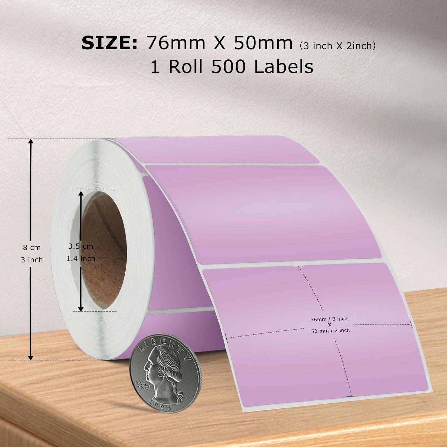 Purple Thermal Labels 2 × 3 Inch Vinyl Rectangular Waterproof Direct Printer Sticker Self-Adhesive Perforated Name Tag for Logo DIY QR Design Office Address 500 PCS Purple