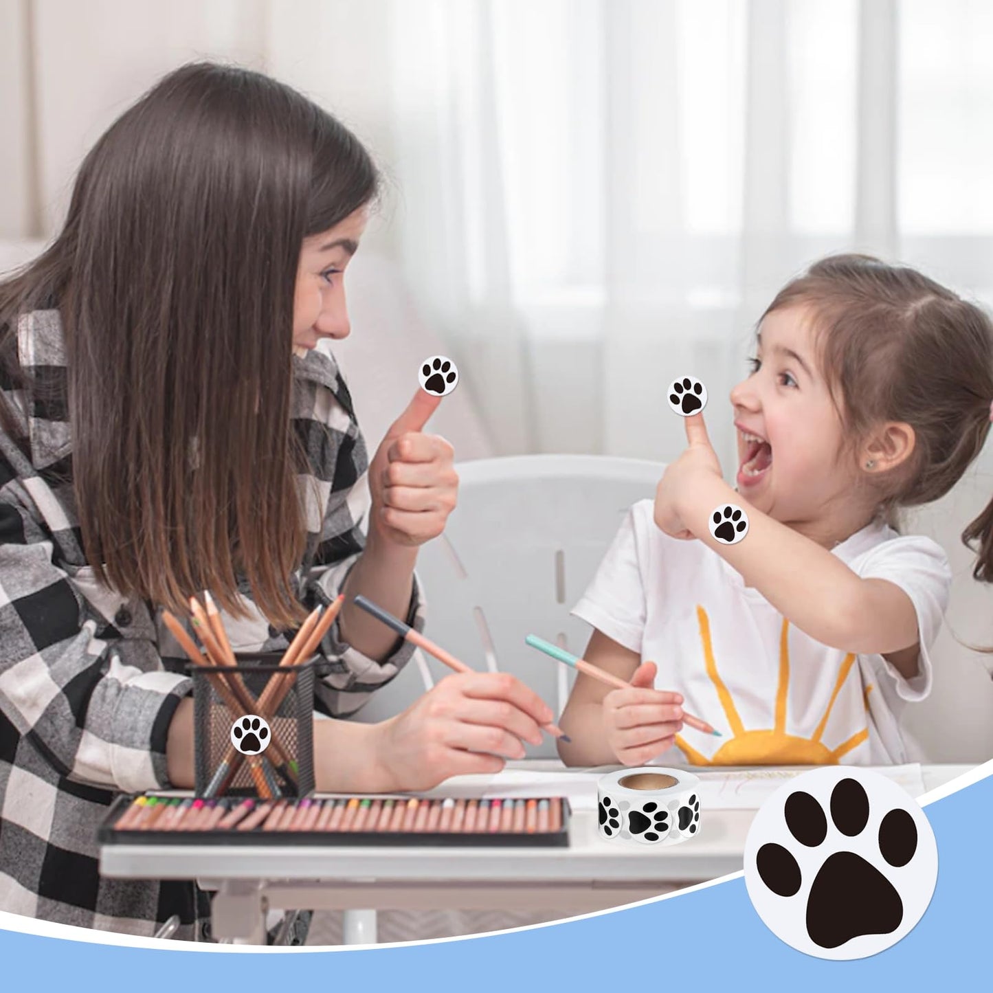 500 Pcs Paw Print Sticker, 1" Dog Cat Paw Sticker Small Puppy Patrol Print Label Roll Cute Self-Adhesive (Black) Black