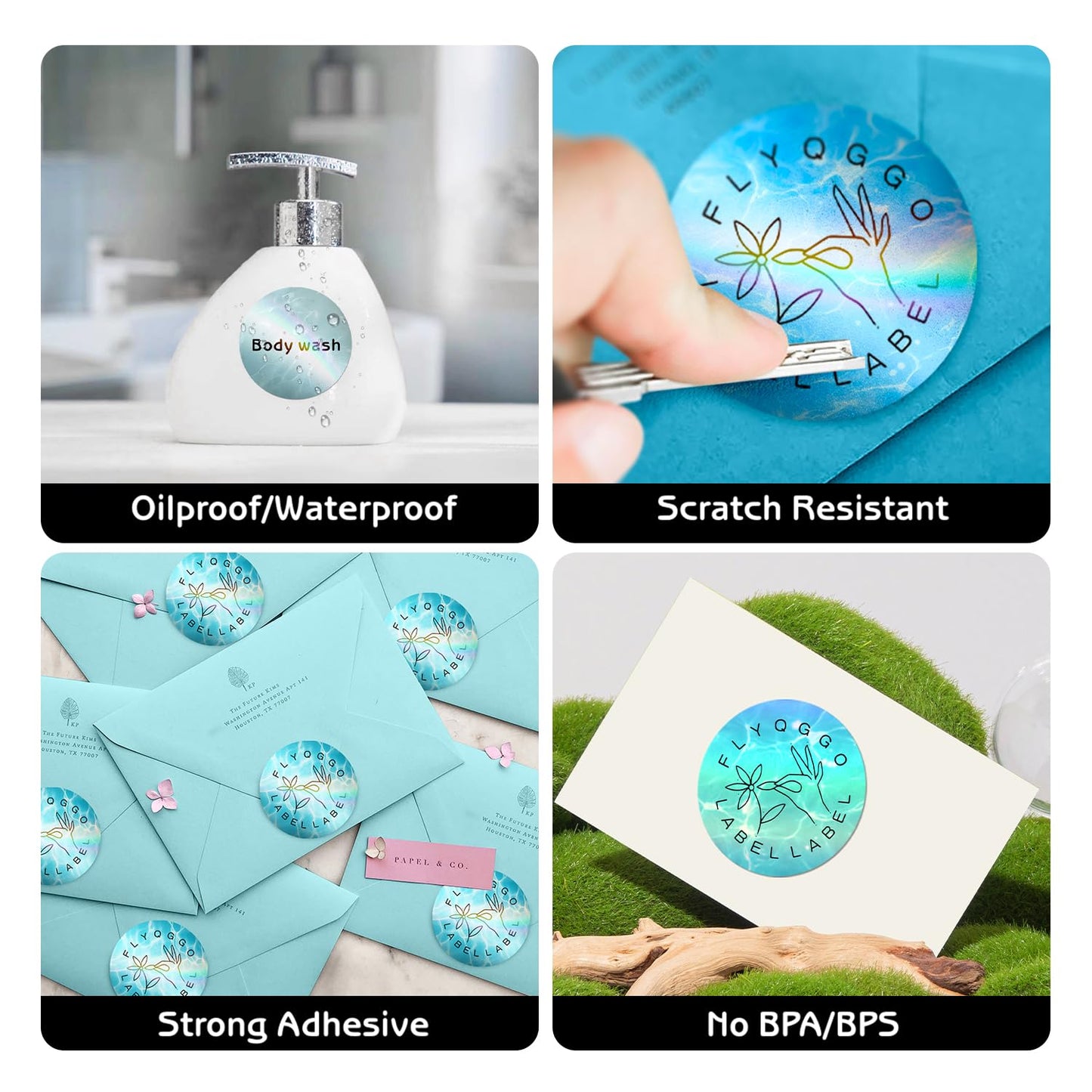 2" Circle Holographic Thermal Label Stickers, Direct Thermal Ocean Stickers Labels for Gift Wrapping, Name Price Tag DIY Custom Logo, Compatible with Rollo & MUNBYN Printers (500 Pcs/Roll) Light Blue