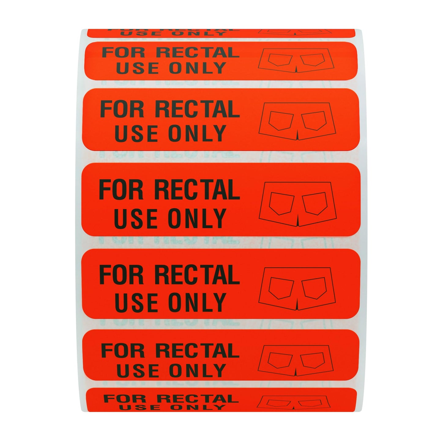 for Rectal Use Only Stickers 1.5 × 0.375 Inch Mischief Warning Label Fluorescent Red - 500 Stickers Per Roll (10 Rolls)