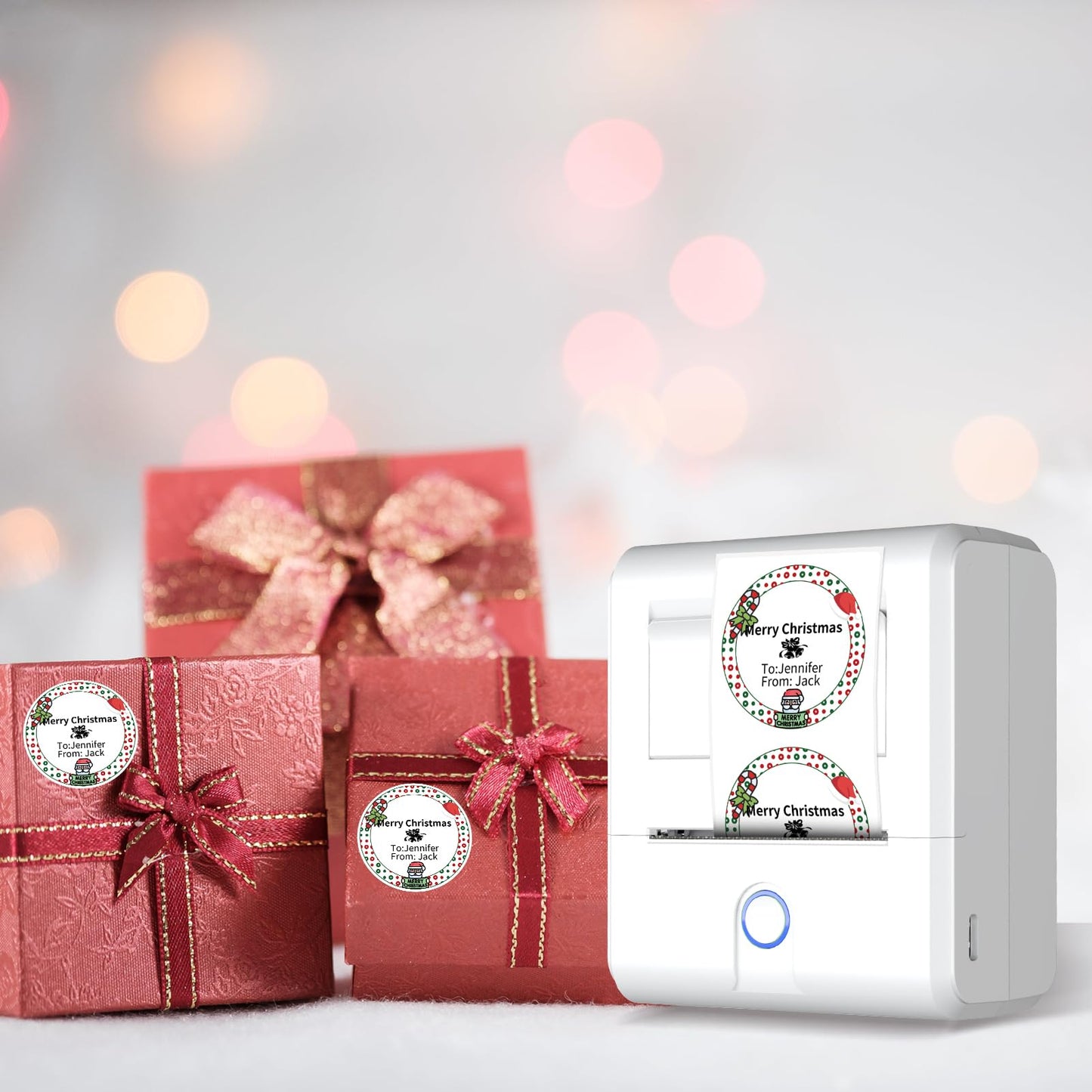PUQU 2 inch Christmas Santa Direct Thermal Labels, Color Coding Dot Labels for AQ/Q1 Printer, Waterproof, Oil-Proof Self Adhesive Stickers for Xmas New Year Business, 150 Pcs Per Roll B/1 Rolls/320 Labels 50x50mm