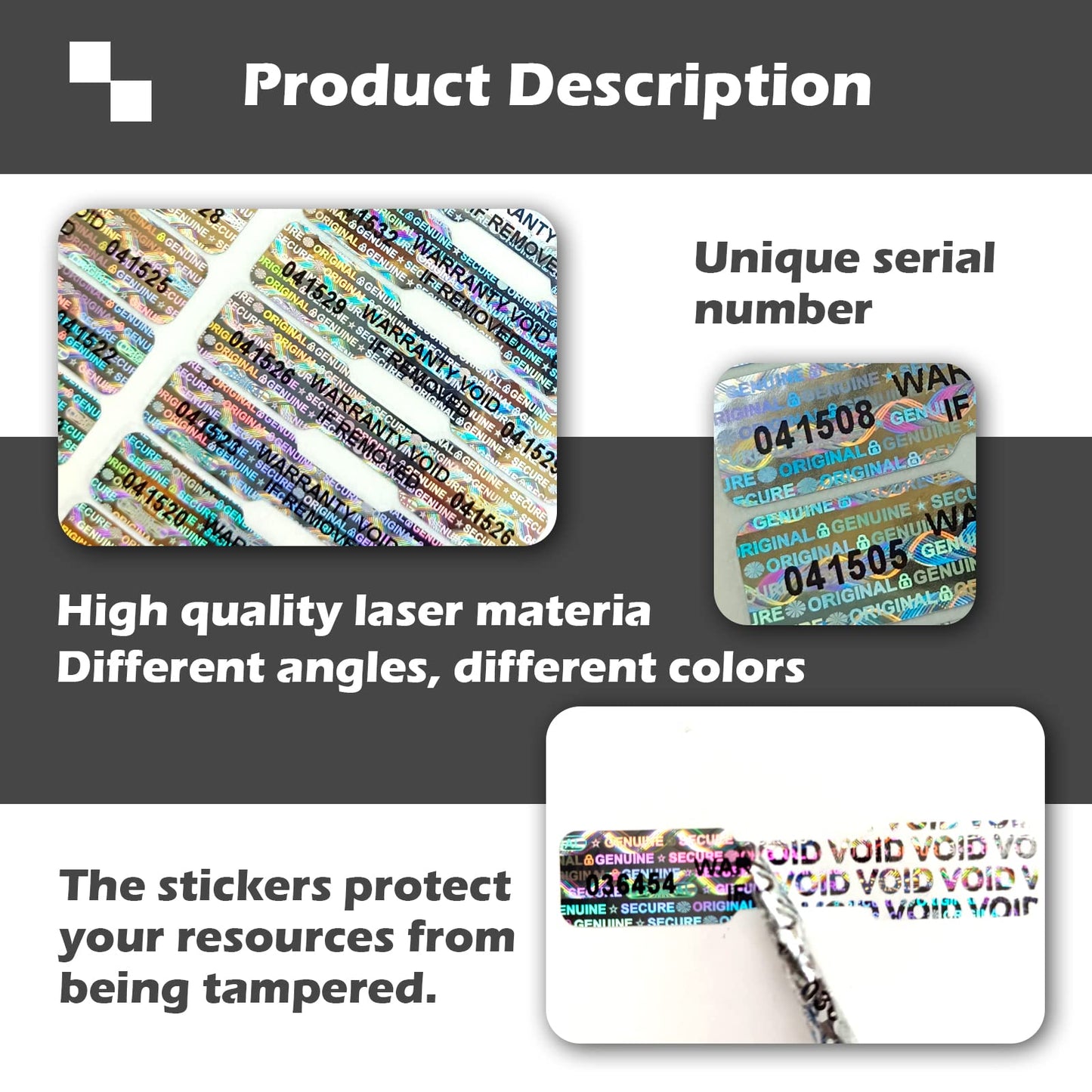 360pcs Tamper Proof Hologram Stickers Bone Shape Genuine Warranty Void Seal High Security Labels Tamper evident Seal(2x0.4 inch)