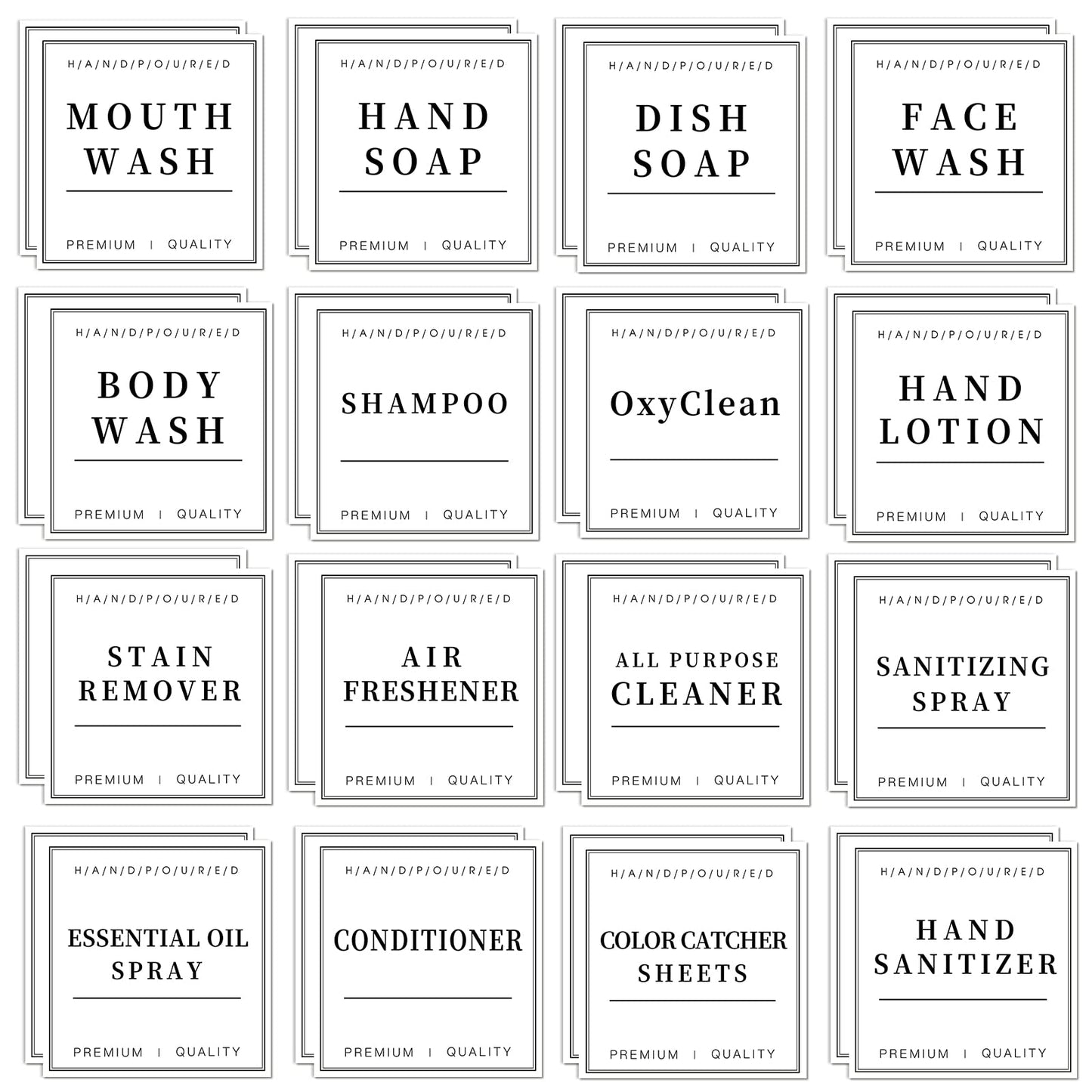 32PCS White Waterproof Labels for Bottles, Shampoo and Conditioner Dispenser Label Stickers, Bathroom Hand Soap Label Stickers, Mouthwash Labels for Glass/Plastic Spray Bottle