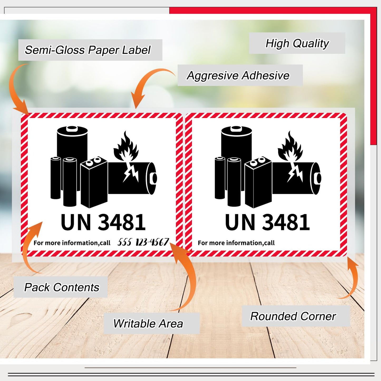 100 Pcs Lithium Ion Battery Caution Labels Un3481 Transport Caution Warning Stickers 4.7 x 4.3 Fragile Stickers for Shipping Lithium Batteries Strong Adhesive Safety 100
