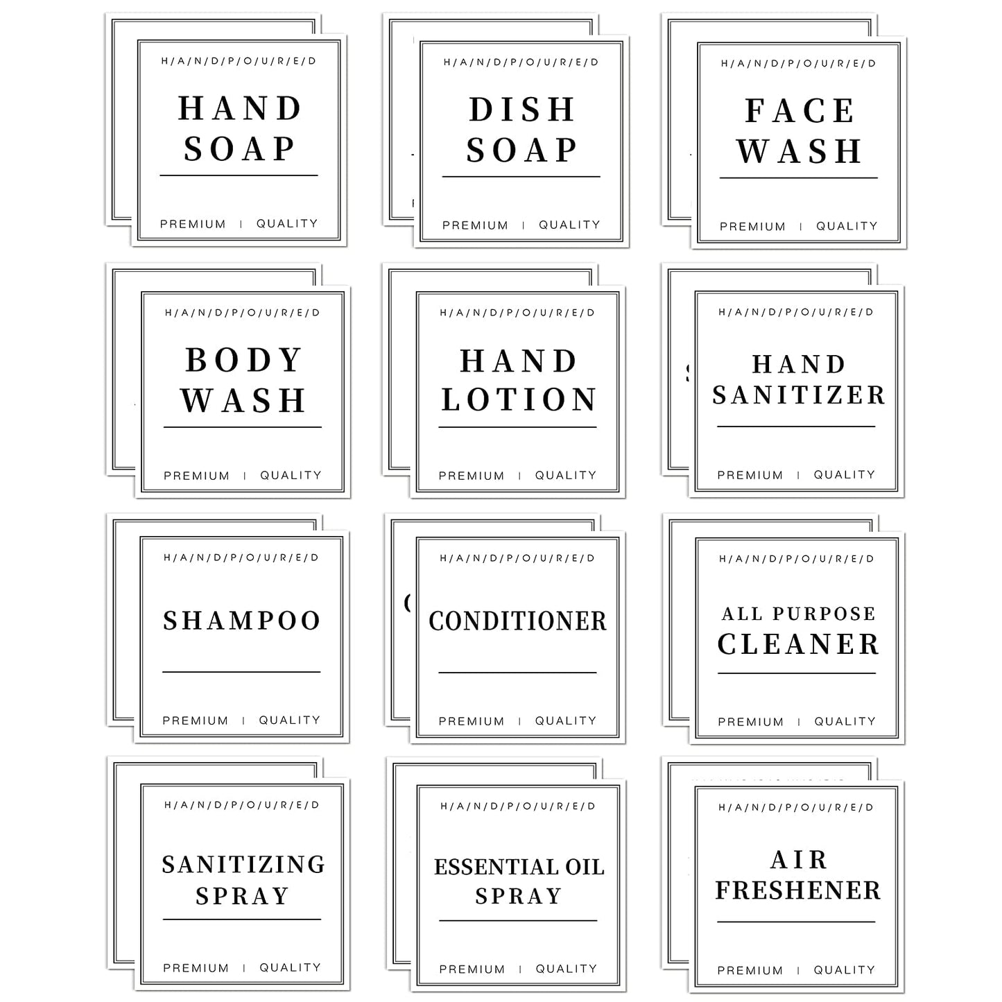 24 PCS White Waterproof Labels for Bottles, Shampoo and Conditioner Dispenser Label Stickers, Bathroom Hand Soap Label Stickers,Removable Cleaning Labels for Glass/Plastic Spray Bottle