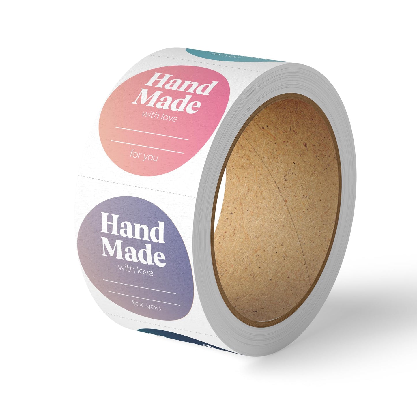 Mobiusea Creation Handmade with Love Labels Roll | Colorful Gradient Design | 2 inch Round Cut | 500 Labels for Homemade Goods, Handmade Stickers, Soap Candle Canning Supplies