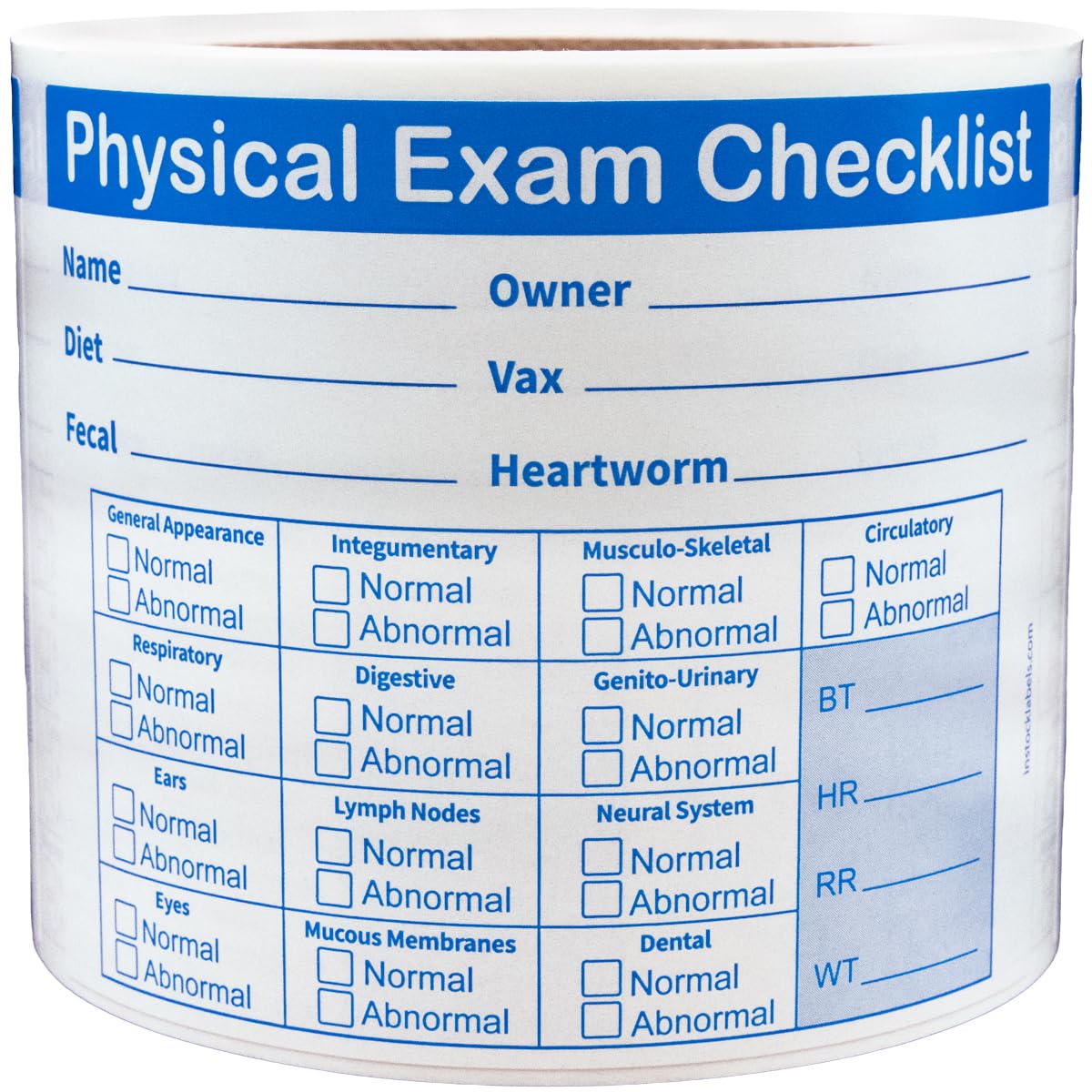 Physical Exam Checklist Veterinary Labels 3 x 4 Inch 100 Total Stickers