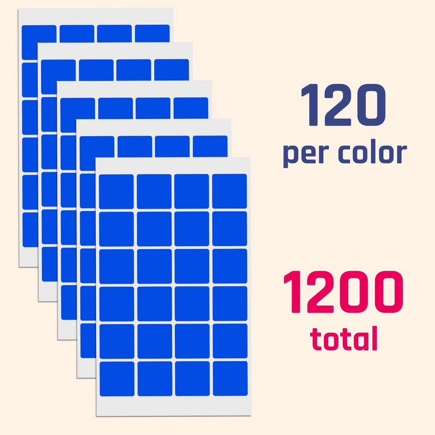 1200 Pieces, 1 inch - Colored Square Shape Stickers Labels - 10 Colors