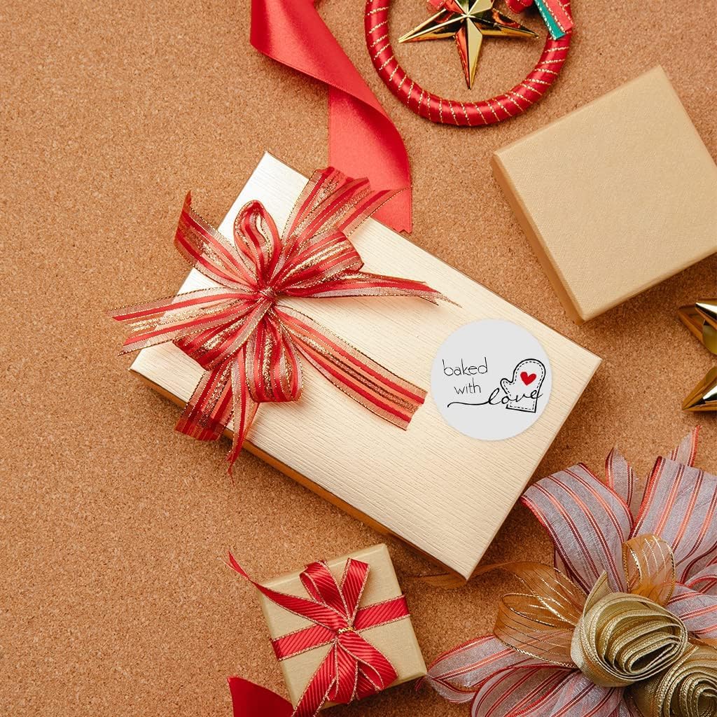 500Pcs/Roll White Baked with Love Adhesive Stickers Labels and Stickers, Round Baking Stickers Bakery Bags Label Stickers Candle Packaging Sticker Indexes and Stamps All-Purpose abels and Stickers