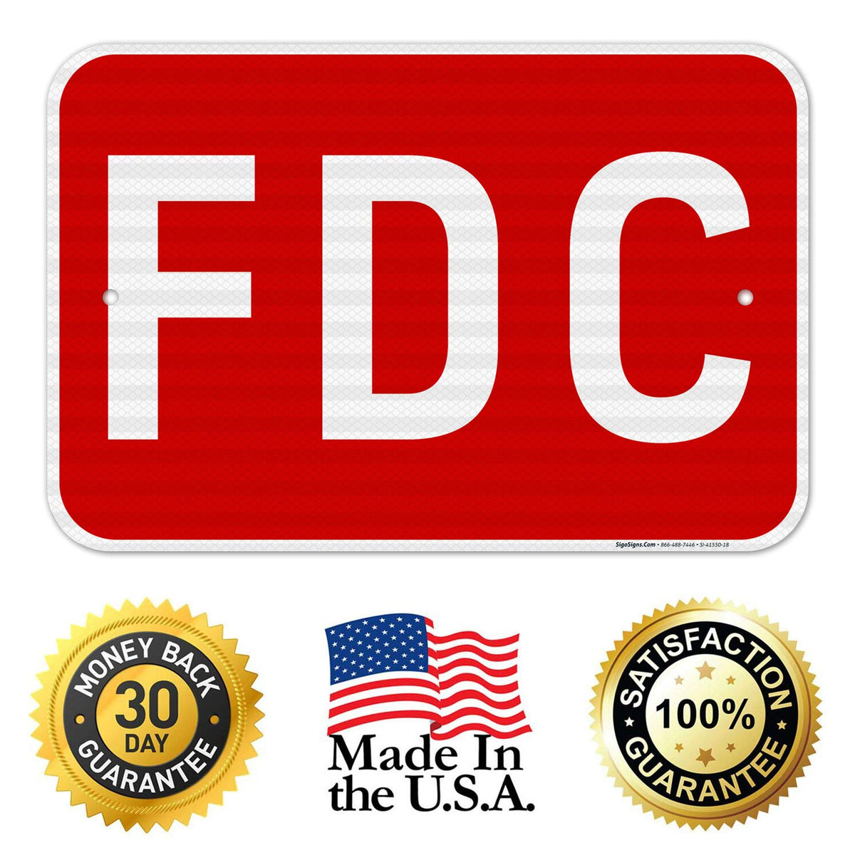 FDC Sign, Red Background, 12x18 Inches, 3M EGP Reflective .063 Aluminum, Fade Resistant, Made in USA 12x18 Reflective