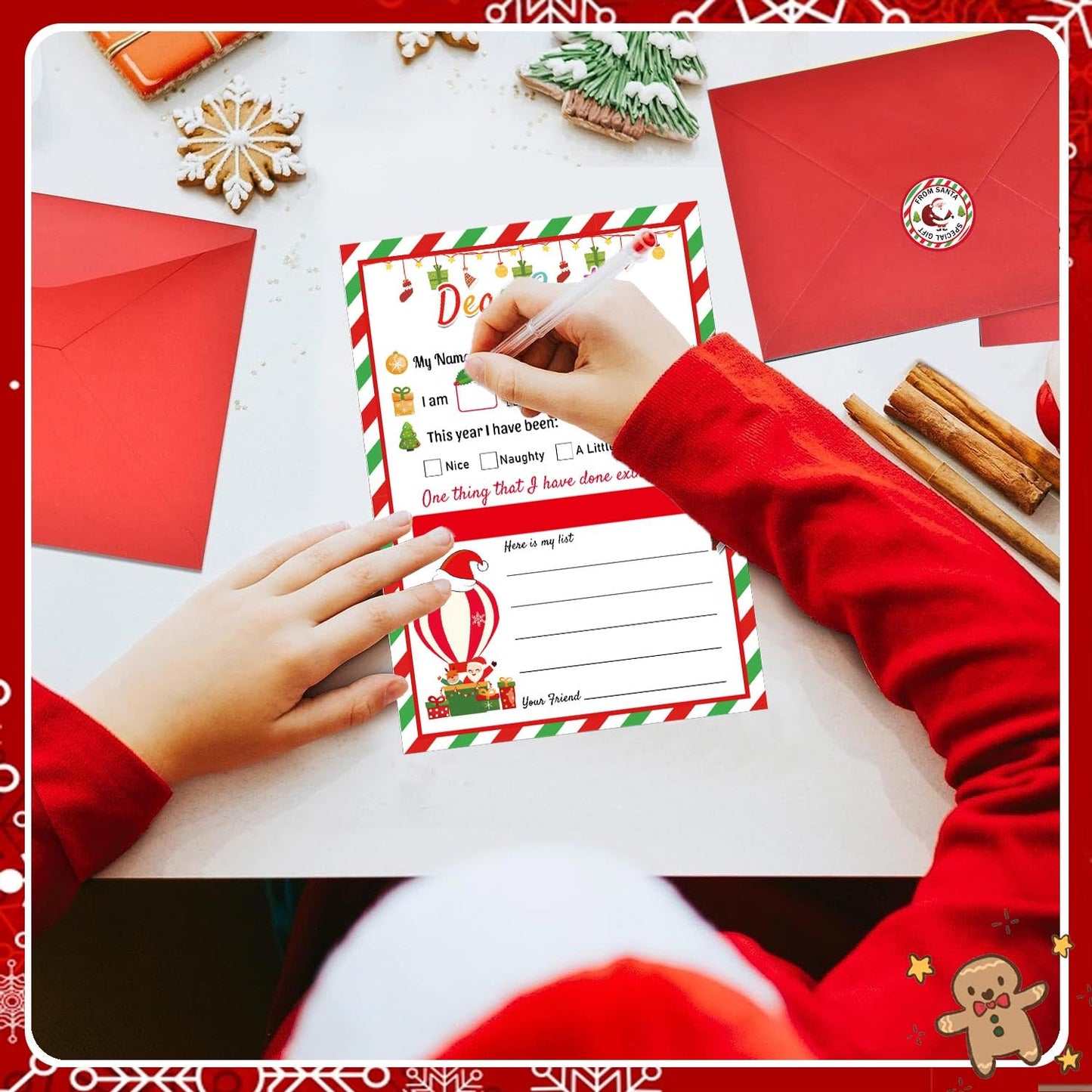 10 Set Santa Letter Kit Christmas Official Letters to Santa Christmas Wish List to Santa,Include Writing Letter/Envelopes/Address Labels/Seals Stickers/Return Address Label