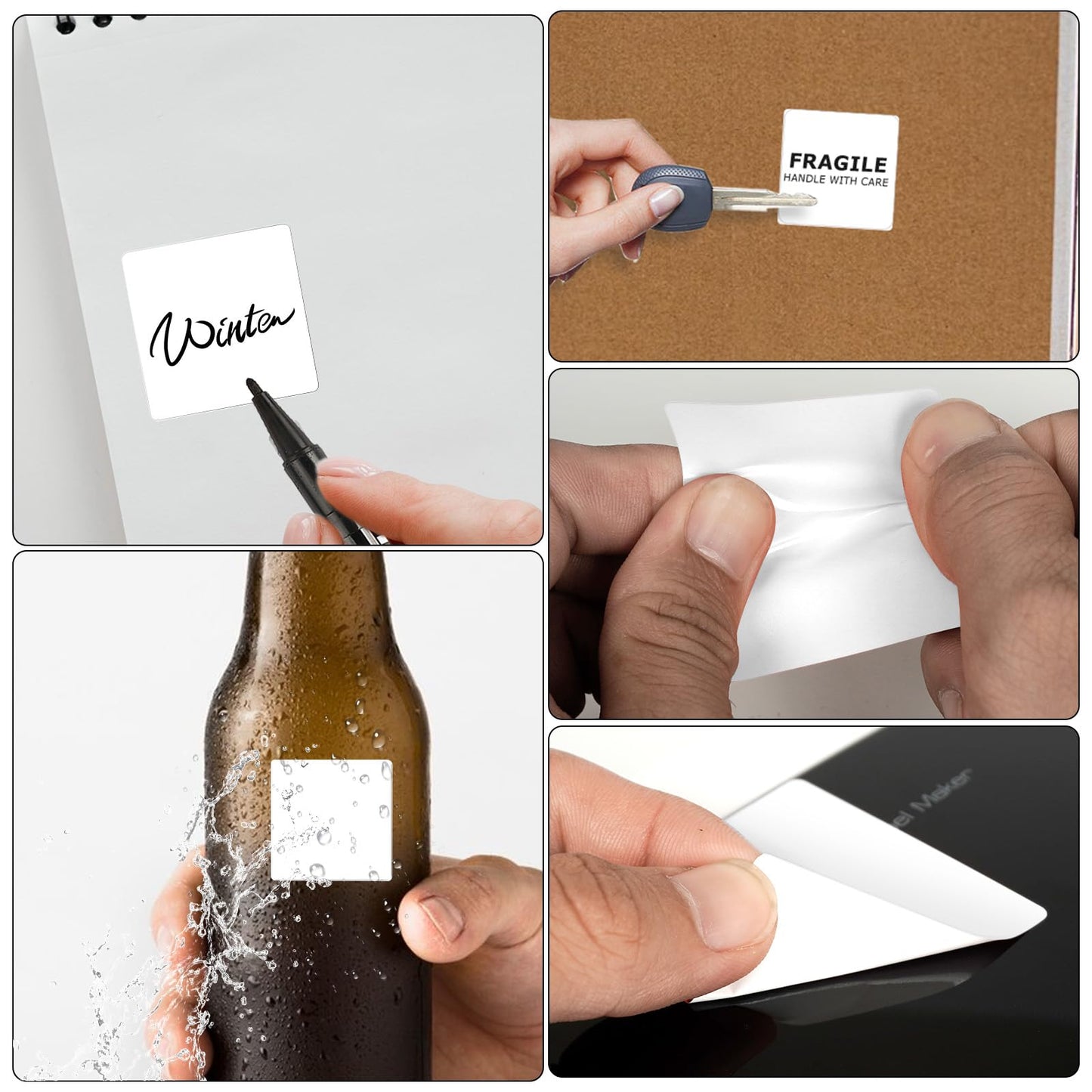 White Thermal Labels 2 × 2 Inch Vinyl Rectangular Waterproof Direct Printer Sticker Self-Adhesive Perforated Name Tag for Logo DIY QR Design Office Address 500 PCS White