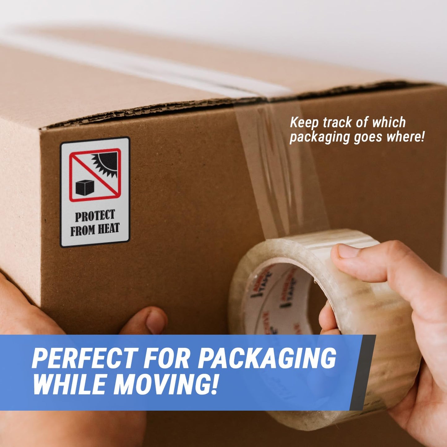 Protect from Heat Labels (3 x 2 inch, White - 300 Labels) Protect from Heat Perishable Warning Stickers for Safe International Shipping, Moving, Handling Instructions or Freight Forwarding 1 Roll