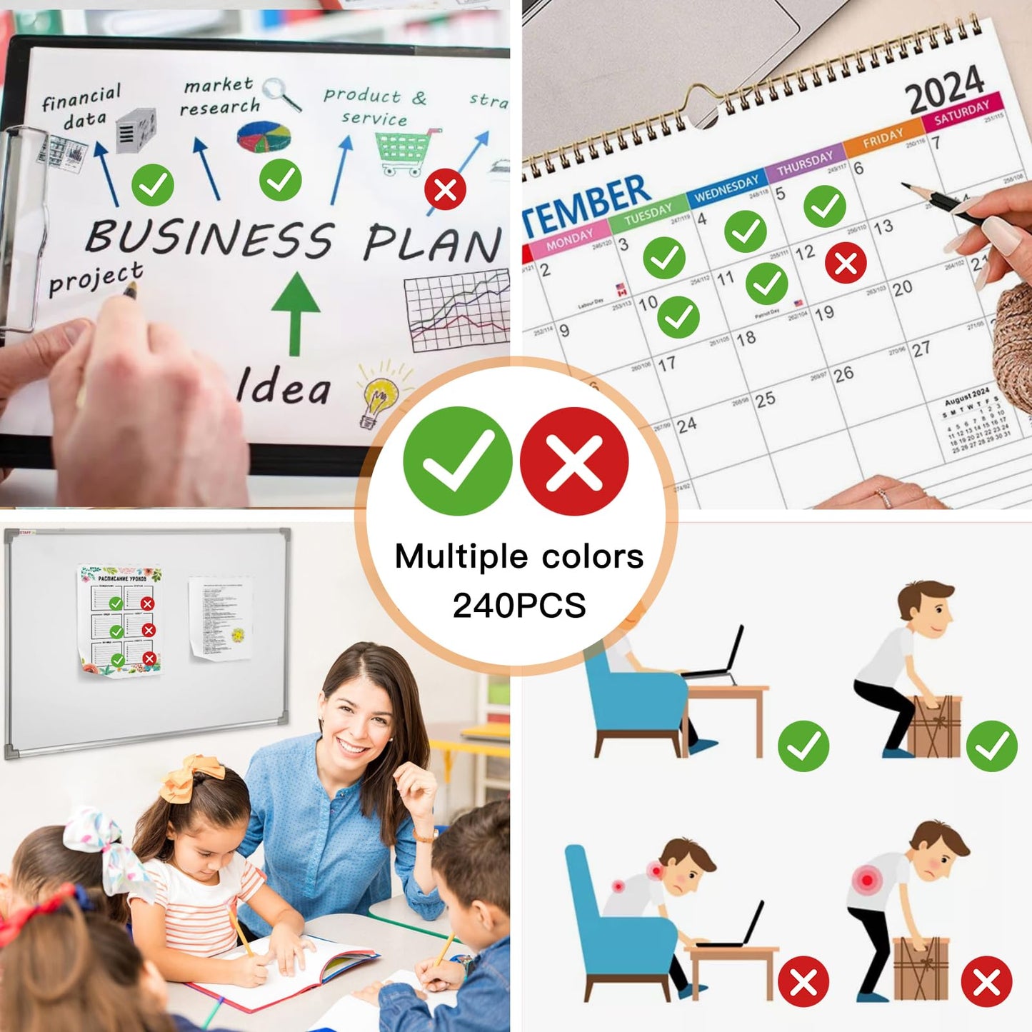 240PCS Red Cross Mark Stickers,Green Check and Red Cross Mark Stickers for Marking DIY Projects, Item Organization, Inventory Management,and Classroom Teaching Aids