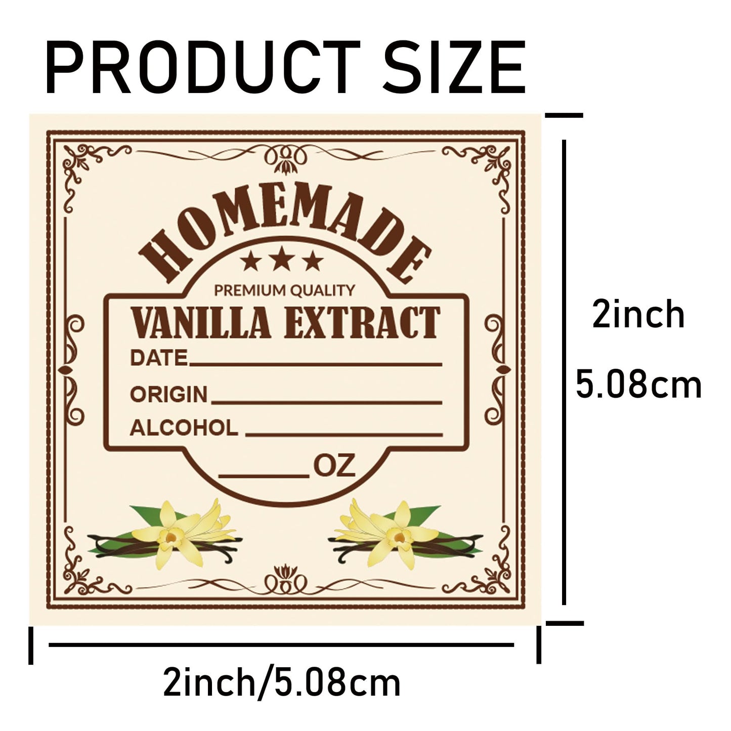 2 Inch Vanilla Extract Labels - Homemade Stickers for Handcrafted Bottles - 500 Pcs Christmas Kitchen Pantry Gift Labels