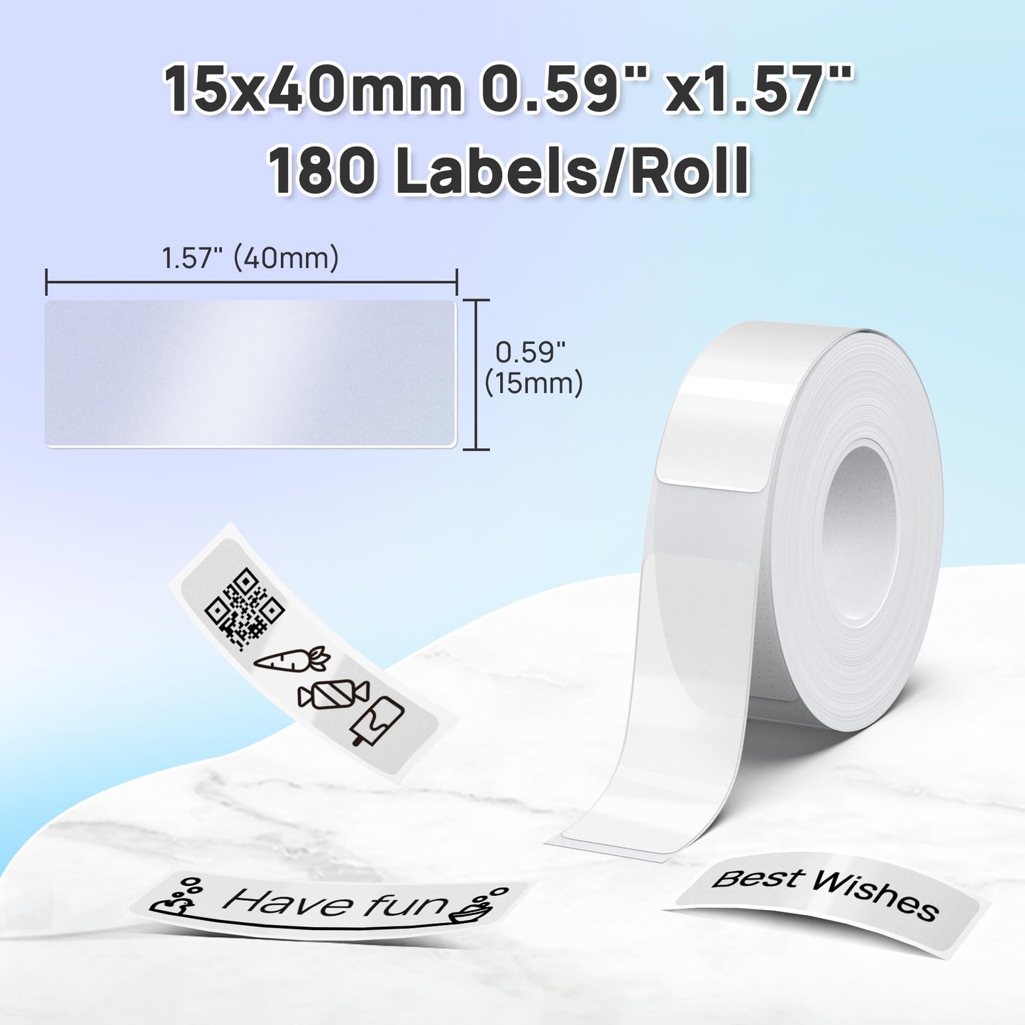 POLONO Genuine P31S Label Maker Tape, Adapted Label Print Paper, 15x40mm(0.59"x1.57"), Self-Adhesive Label Maker Tape Refill for Home/Office, Compatible with P31S Label Maker, 180 Labels, Transparent Clear