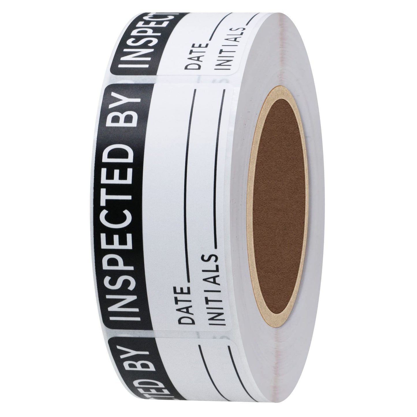 Hybsk White and Black Inspected by Labels for Inventory 1 x 2 Inch Rectangle 500 Adhesive Stickers On A Roll