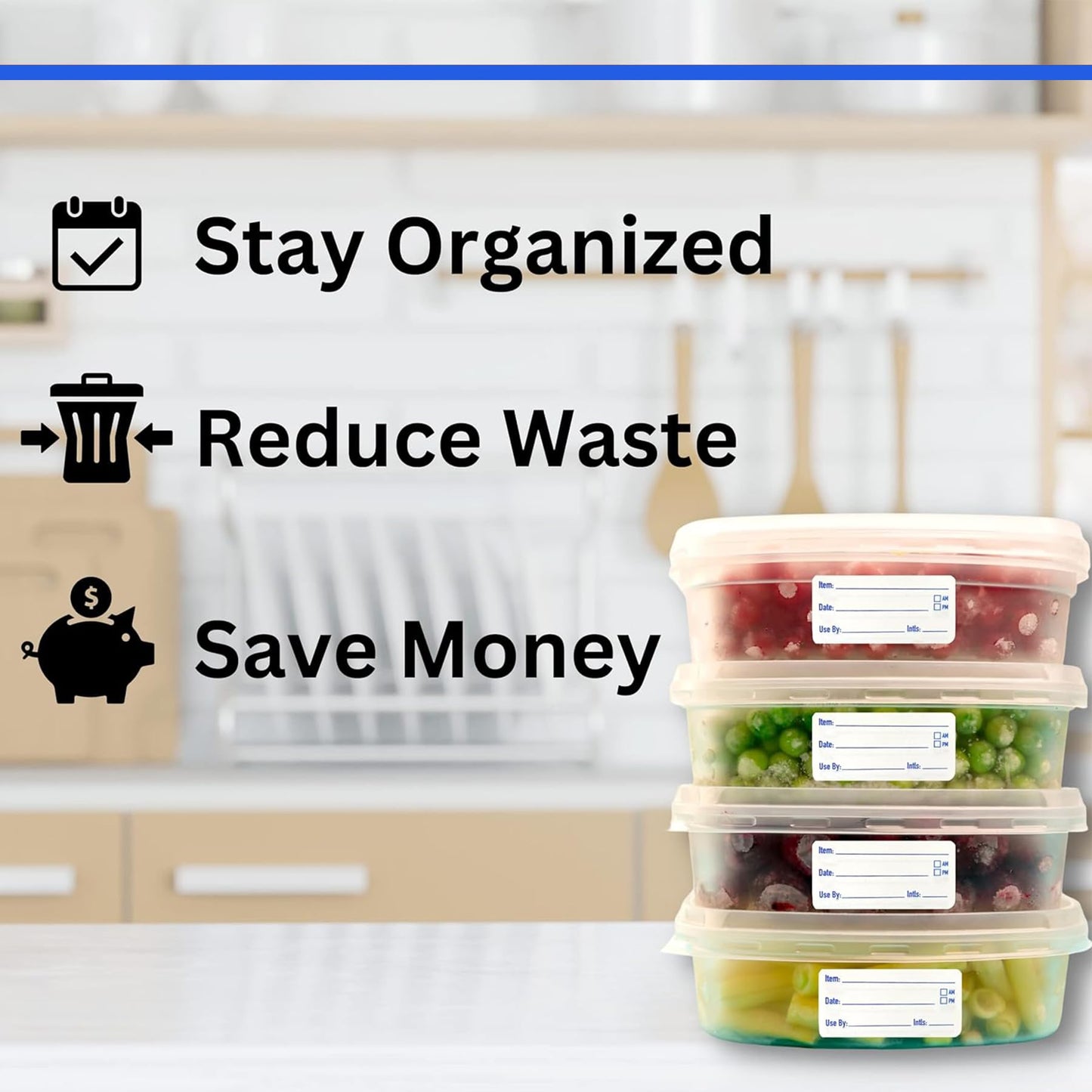 500 Pcs Freezer Labels, 1 x 2 Inch Food Date Stickers Food Date Labels Refrigerator Food Labels for Food Containers, Easy to Write On(Blue) Blue