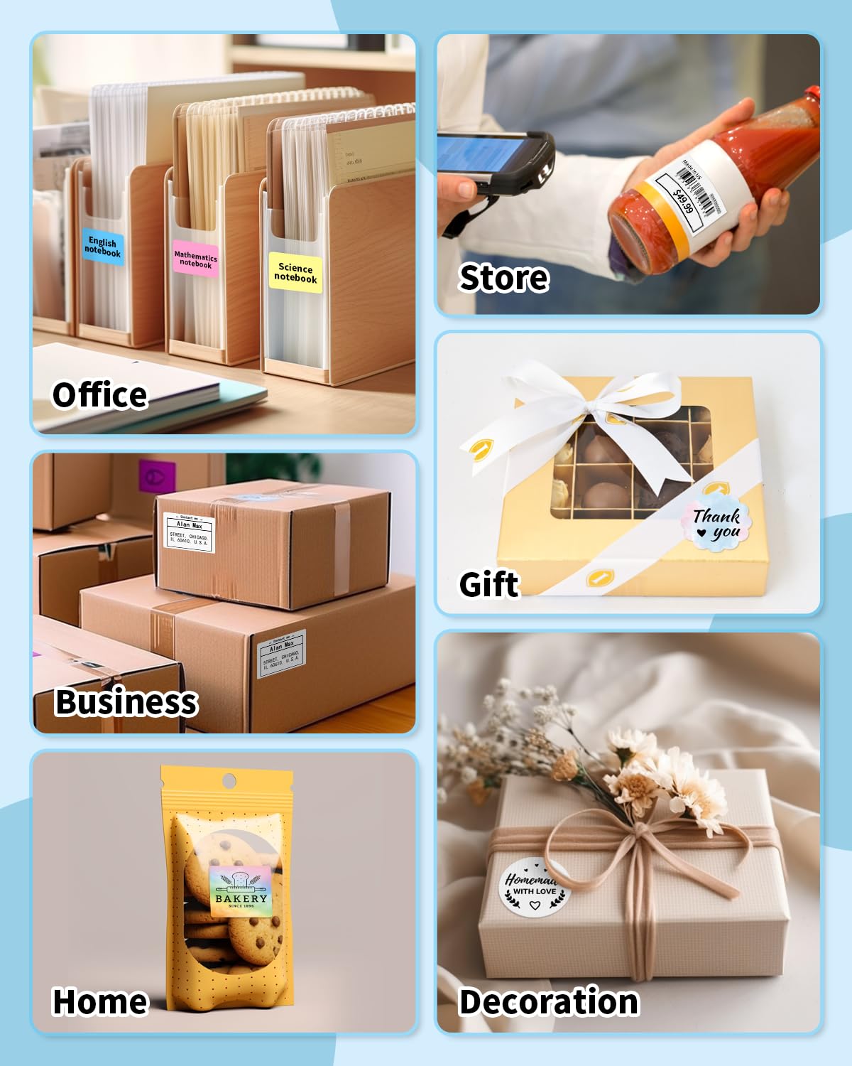 Phomemo Multi-Purpose Clear Self-Adhesive Label for Phomemo M200/M110/M220/M120/M221/M260/M150/M250 Label Maker,1 1/2" X 2 1/4" (40mm x 60mm), 130 Labels/Roll,Black on Clear 40mmX60mm