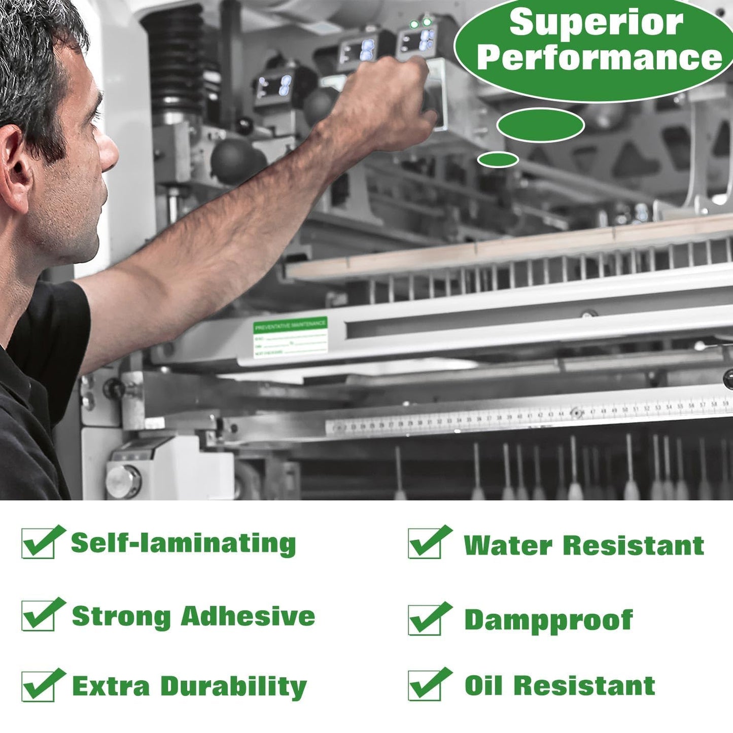 Self-Laminating Preventative Maintenance Stickers 1 x 2 Inch Waterproof Inspection Safety Label by/Date/Next Labels with Clear Flap 180 Pcs Green