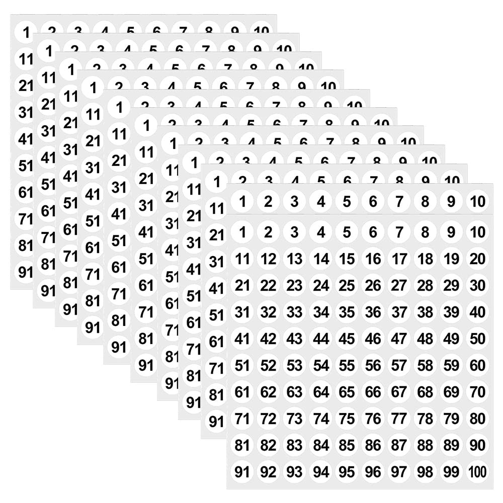 50 Sheets Consecutive Number Stickers Vinyl 1 to 100 Self Adhesive Decal 0.4 Inch Waterproof Round Stickers for Inventory Storage Classification