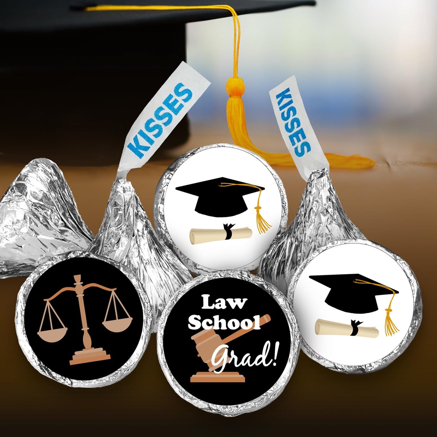 216 Law School Graduation Party Kisses Stickers Labels, Lawyer School Grad Party Decorations. Candy NOT Included. Made in USA