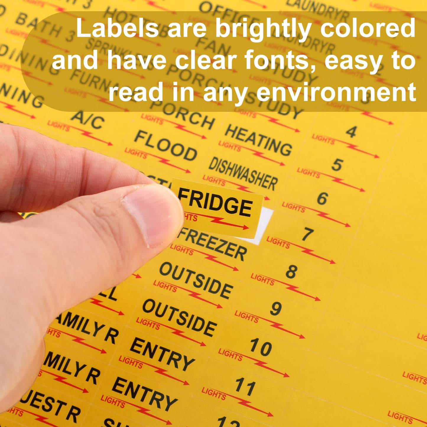 2 Sheets/258Pcs Circuit Breaker Labels, Self-Adhesive Electrical Panel Labels Waterproof Breaker Panel Stickers for Home Office Apartments and Electricians (Yellow) Yellow